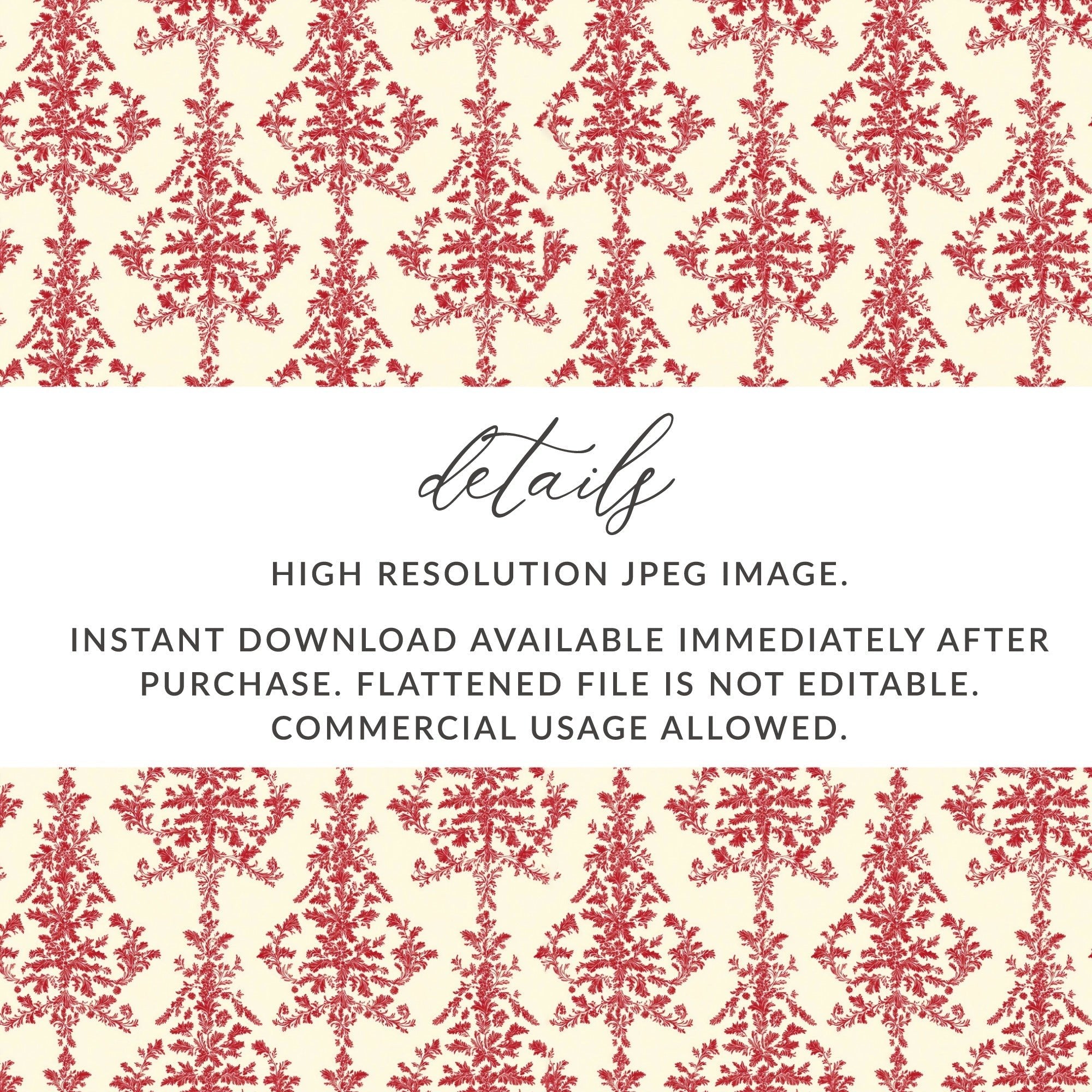 Red Floral Damask Pattern, Digital Paper, Seamless Design, Printable Fabric, Scrapbooking Paper, 12x12 JPEG, Commercial Use - Moore and Mountain