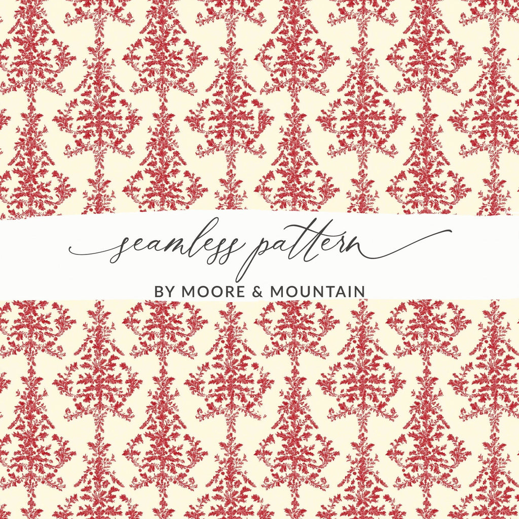 Red Floral Damask Pattern, Digital Paper, Seamless Design, Printable Fabric, Scrapbooking Paper, 12x12 JPEG, Commercial Use - Moore and Mountain