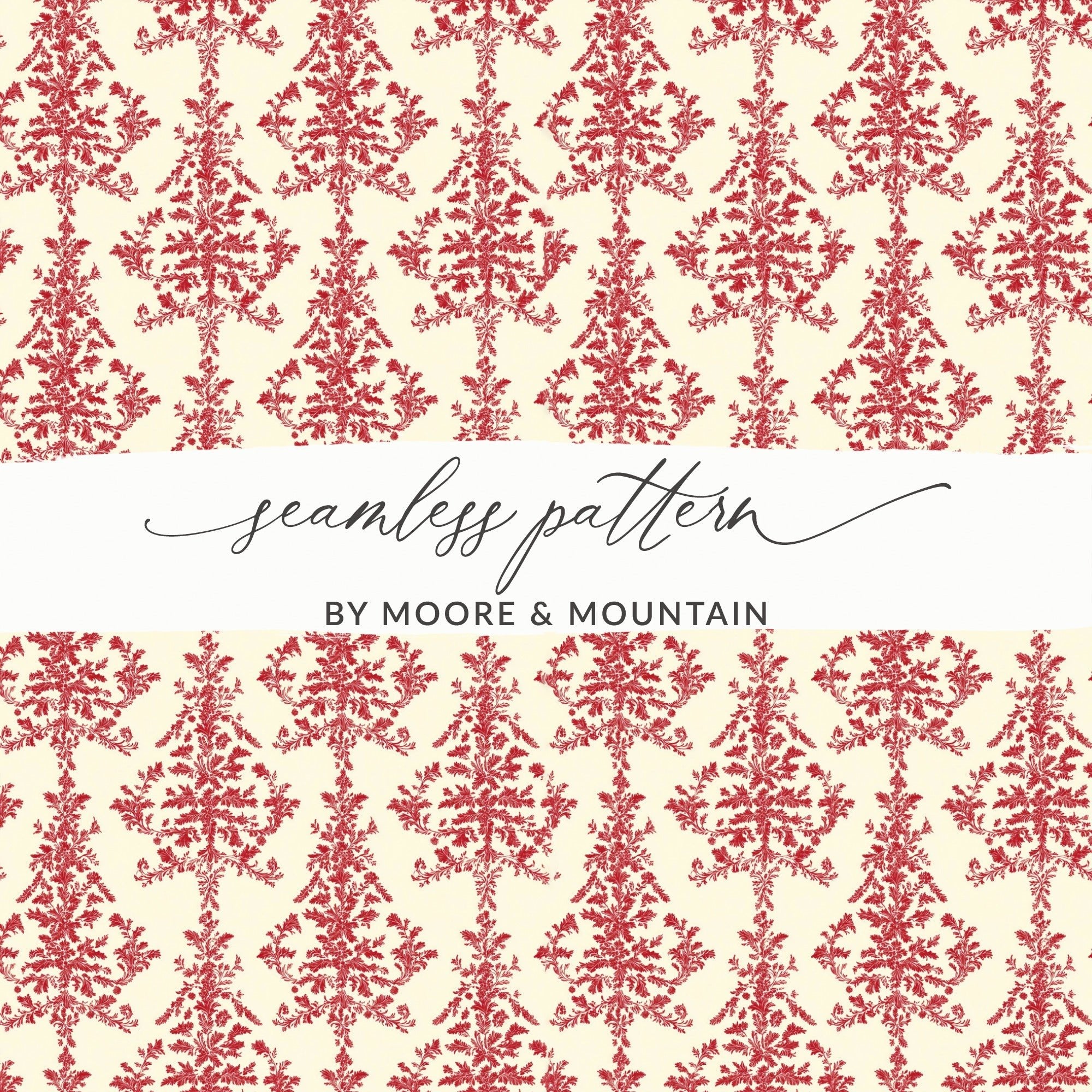 Red Floral Damask Pattern, Digital Paper, Seamless Design, Printable Fabric, Scrapbooking Paper, 12x12 JPEG, Commercial Use - Moore and Mountain