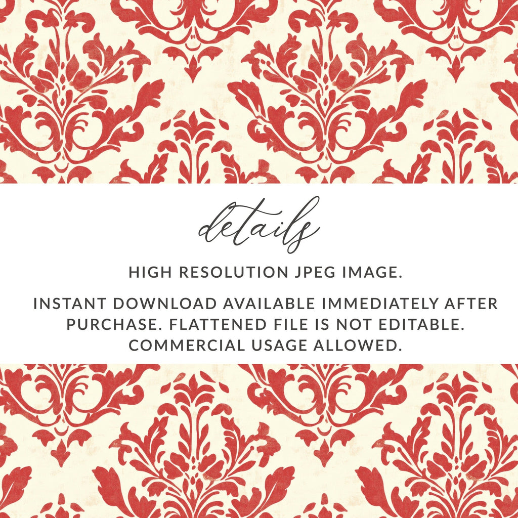 Red Floral Damask Vintage Pattern Design for Background Digital - Moore and Mountain