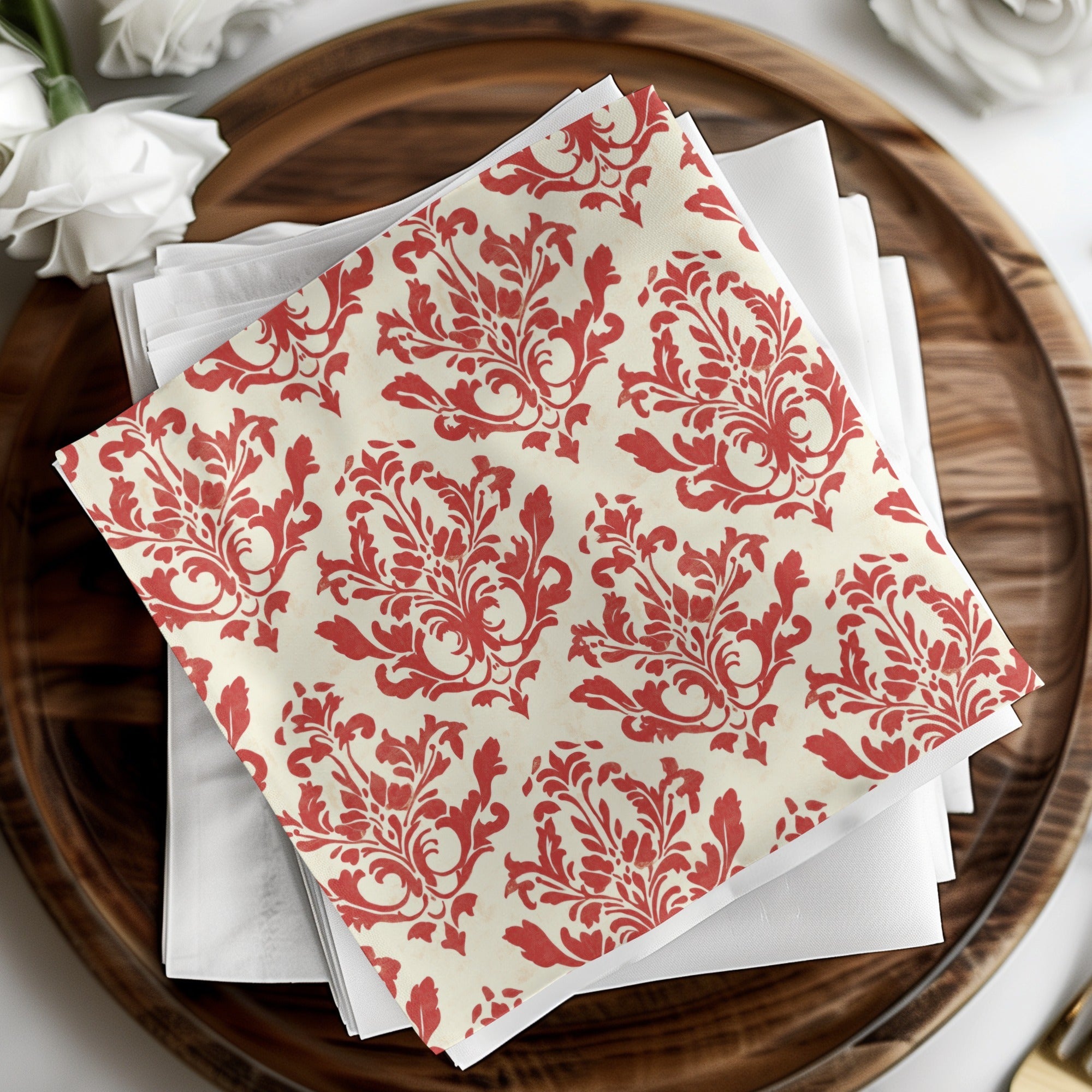 Red Floral Damask Vintage Pattern Design for Background Digital - Moore and Mountain