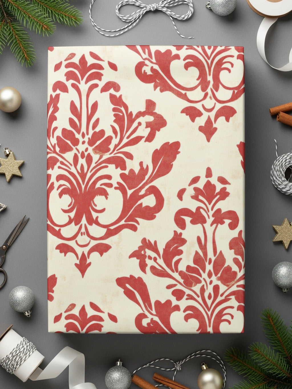 Red Floral Damask Vintage Pattern Design for Background Digital - Moore and Mountain