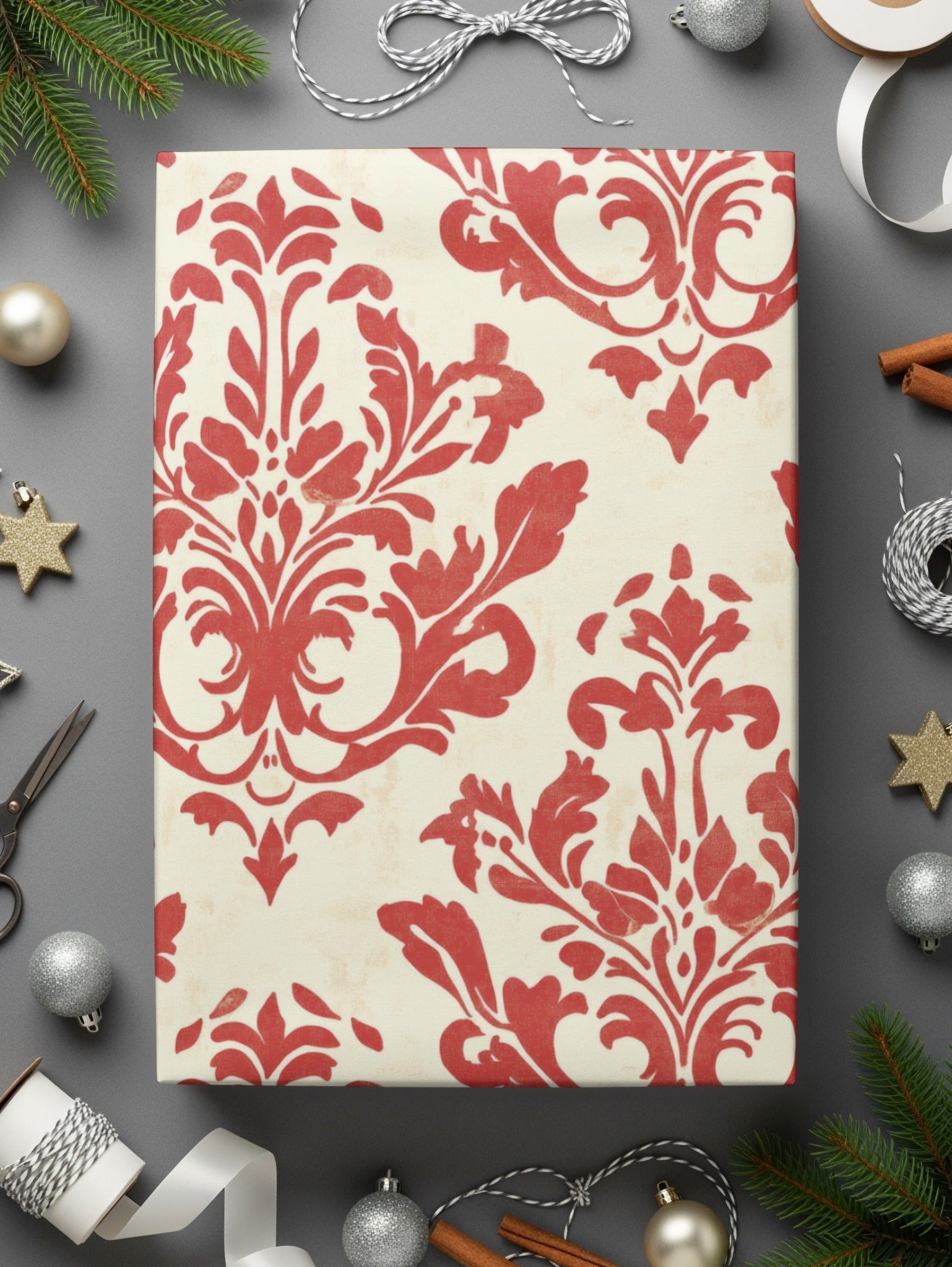 Red Floral Damask Vintage Pattern Design for Background Digital - Moore and Mountain