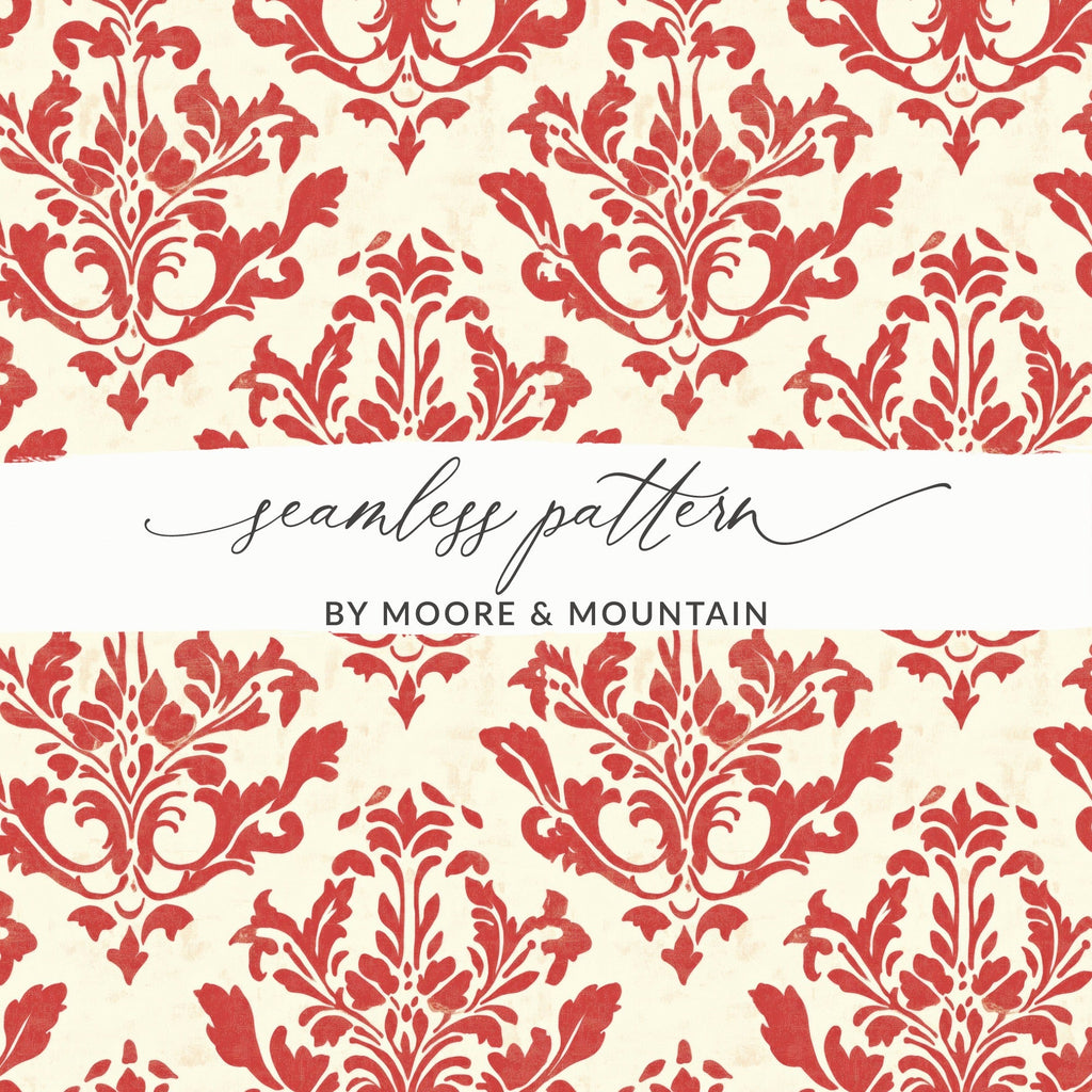 Red Floral Damask Vintage Pattern Design for Background Digital - Moore and Mountain