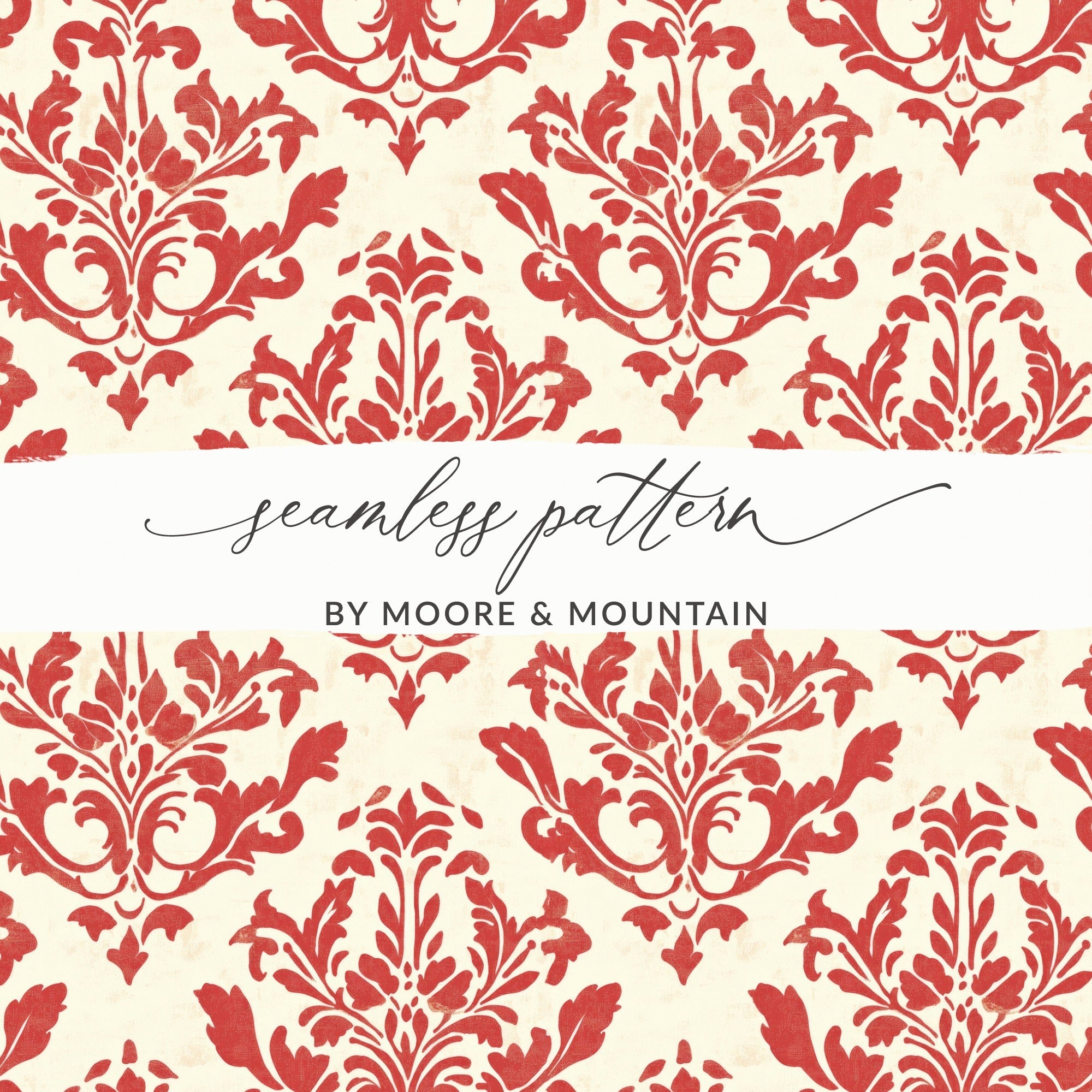 Red Floral Damask Vintage Pattern Design for Background Digital - Moore and Mountain