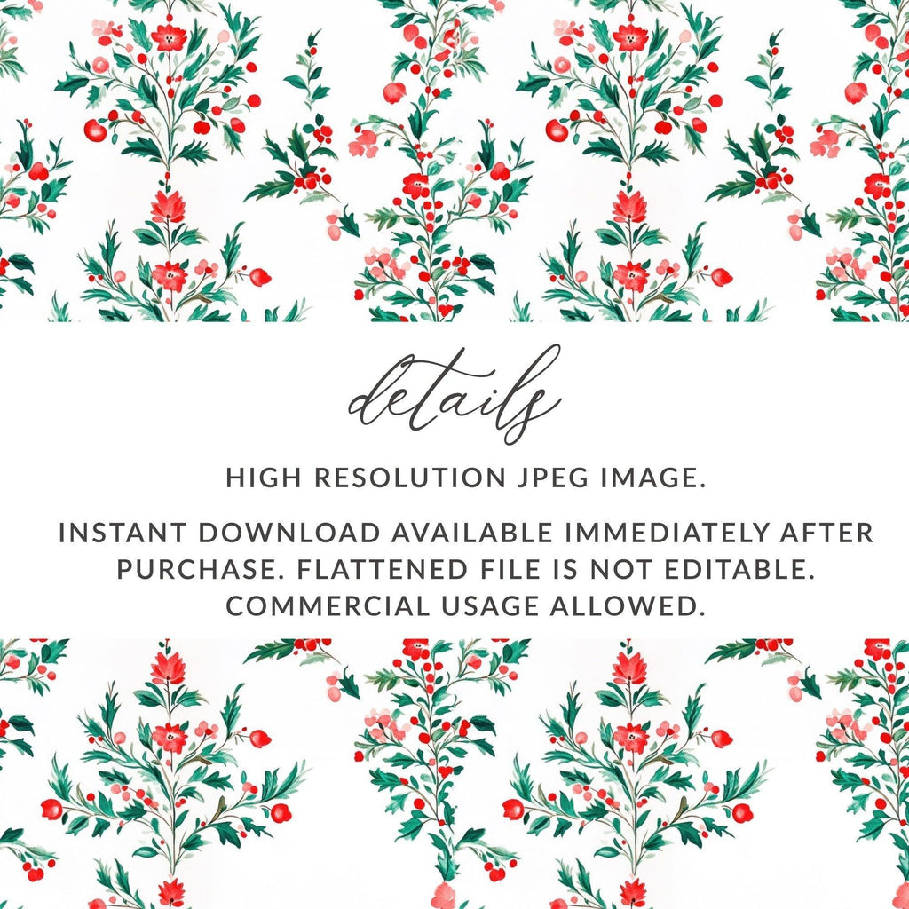 Red Floral Digital Paper, Seamless Botanical Pattern, Watercolor Flowers Background, Scrapbooking Paper, Fabric Design, Digital Download - Moore and Mountain