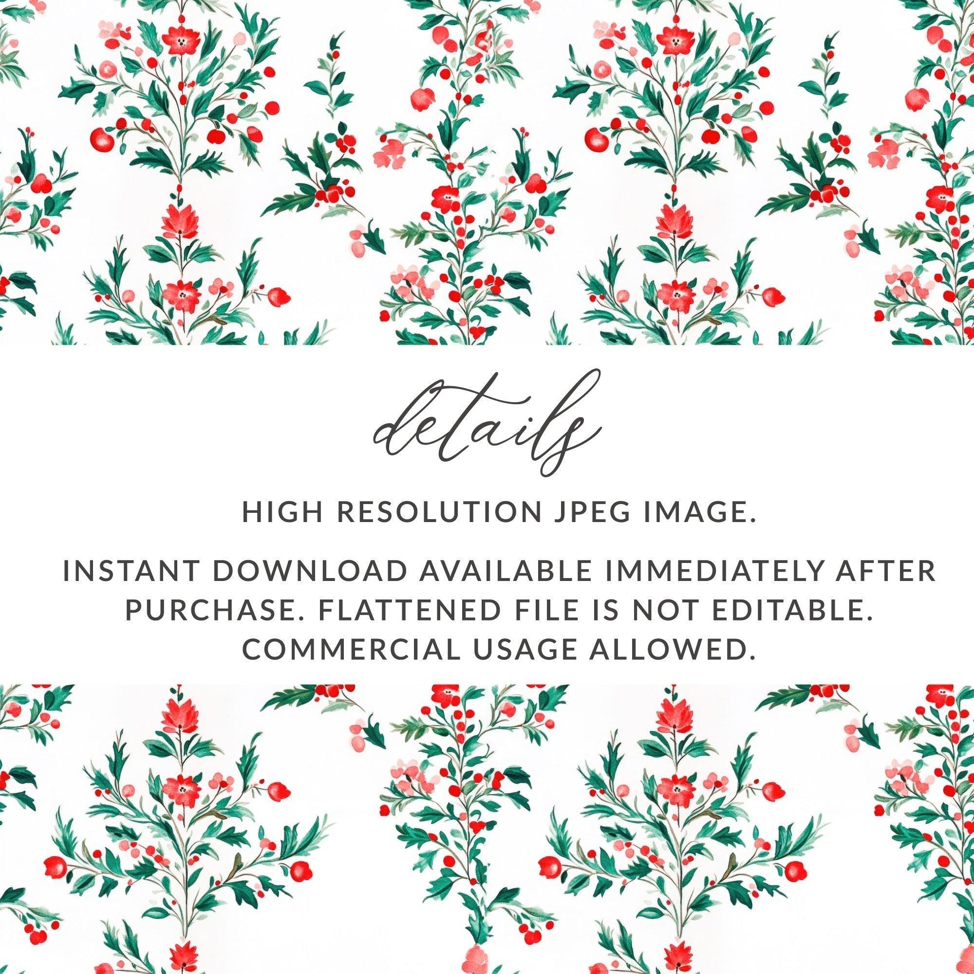 Red Floral Digital Paper, Seamless Botanical Pattern, Watercolor Flowers Background, Scrapbooking Paper, Fabric Design, Digital Download - Moore and Mountain