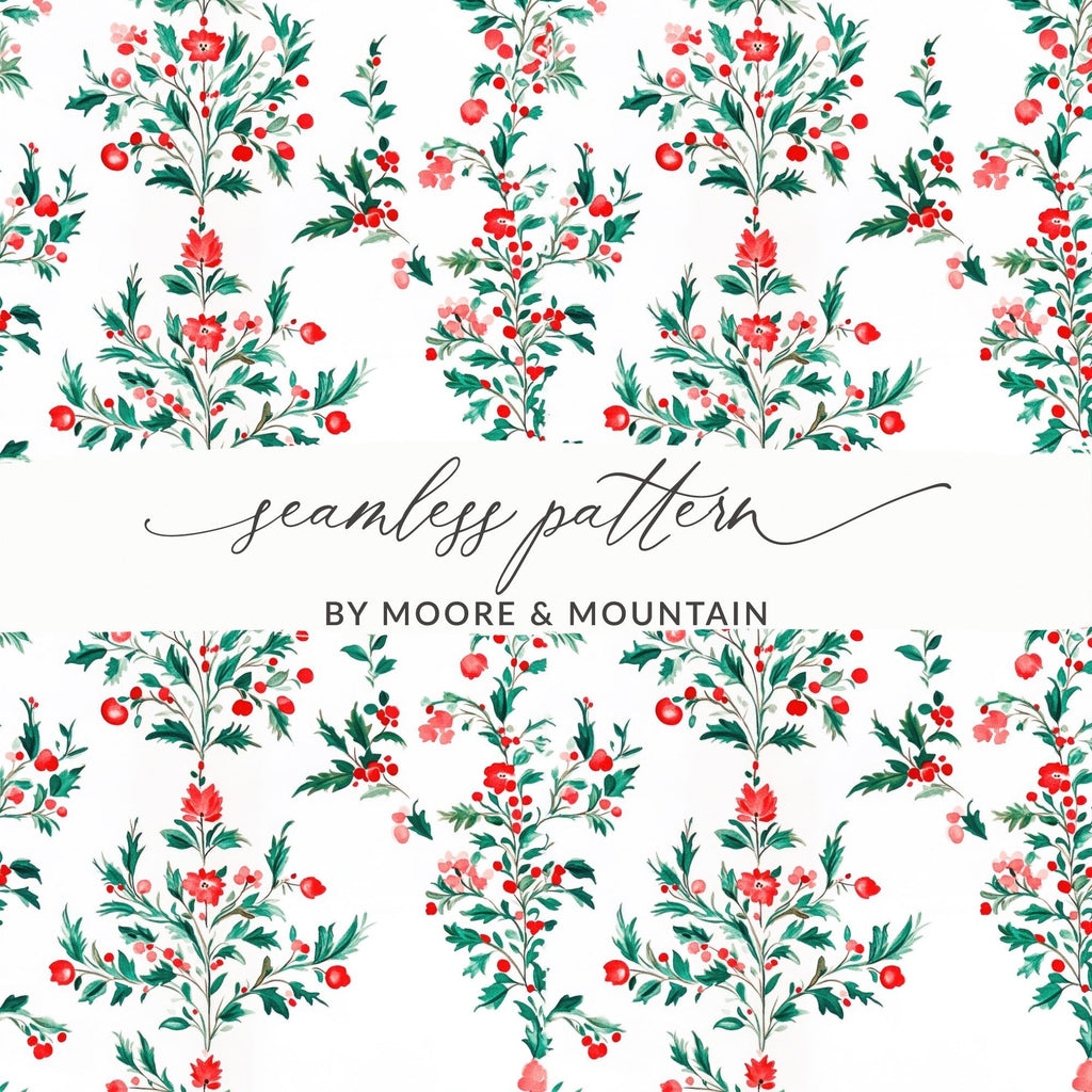Red Floral Digital Paper, Seamless Botanical Pattern, Watercolor Flowers Background, Scrapbooking Paper, Fabric Design, Digital Download - Moore and Mountain