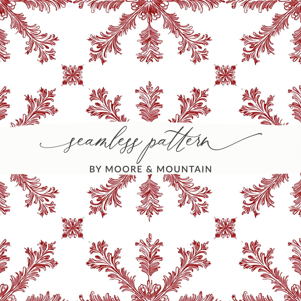 Red Floral Digital Paper, Seamless Pattern, Damask Digital Background, Scrapbook Paper, Printable Fabric Design, Digital Download - Moore and Mountain
