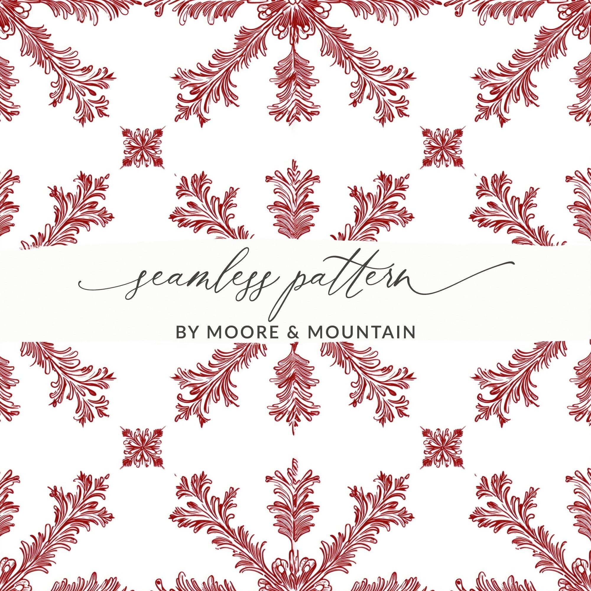 Red Floral Digital Paper, Seamless Pattern, Damask Digital Background, Scrapbook Paper, Printable Fabric Design, Digital Download - Moore and Mountain