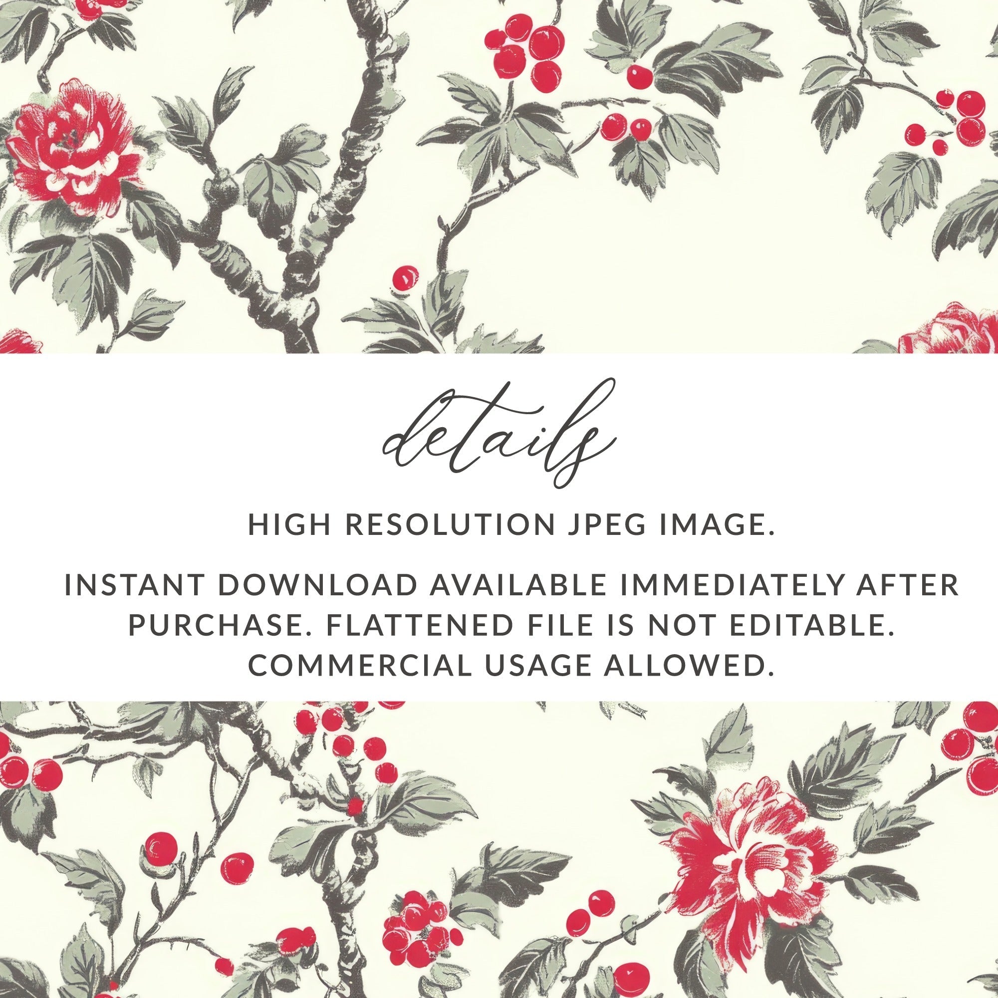 Red Floral Digital Paper, Seamless Pattern Design, Flower Printable Fabric, Trendy Background, Digital Download, Scrapbooking Supply - Moore and Mountain