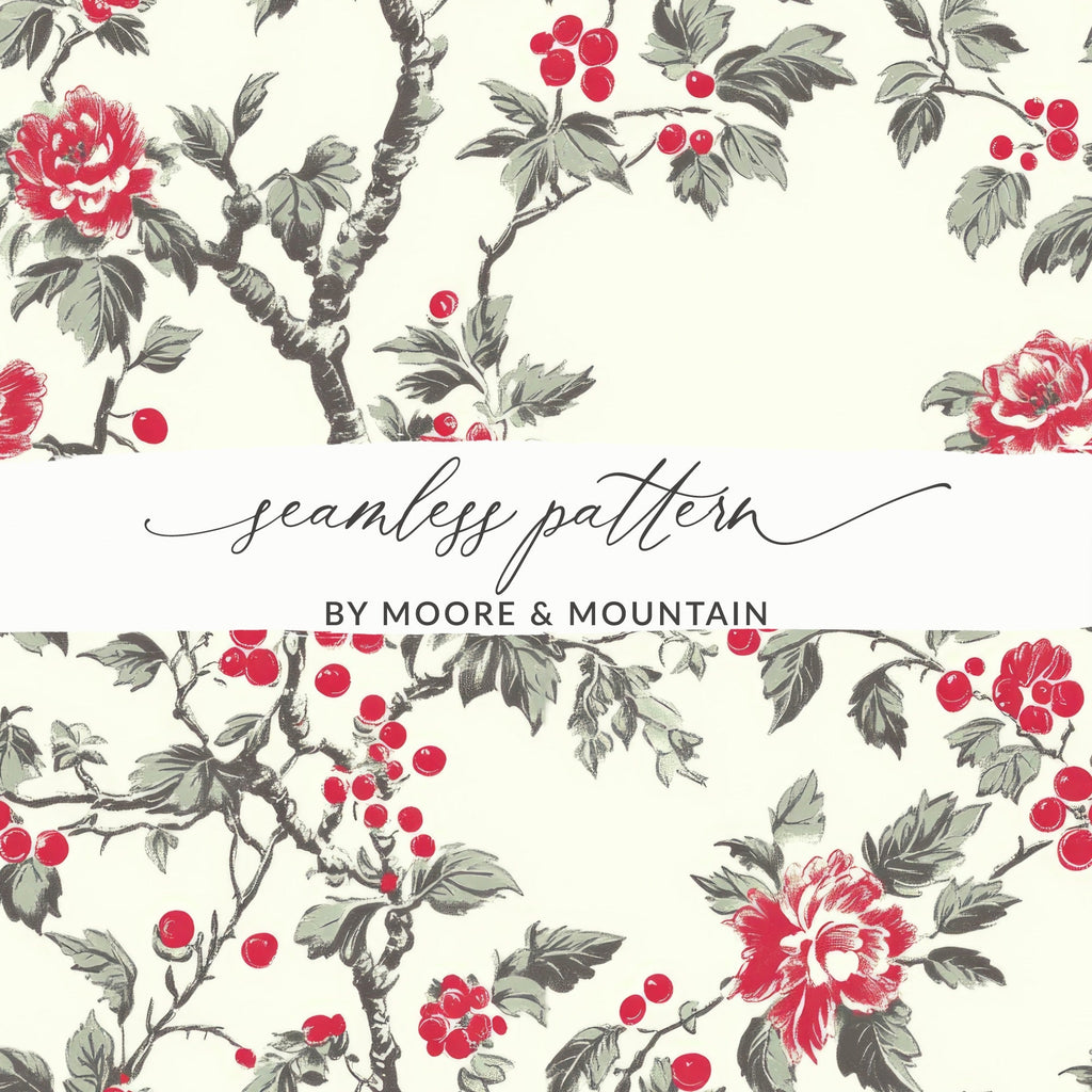 Red Floral Digital Paper, Seamless Pattern Design, Flower Printable Fabric, Trendy Background, Digital Download, Scrapbooking Supply - Moore and Mountain