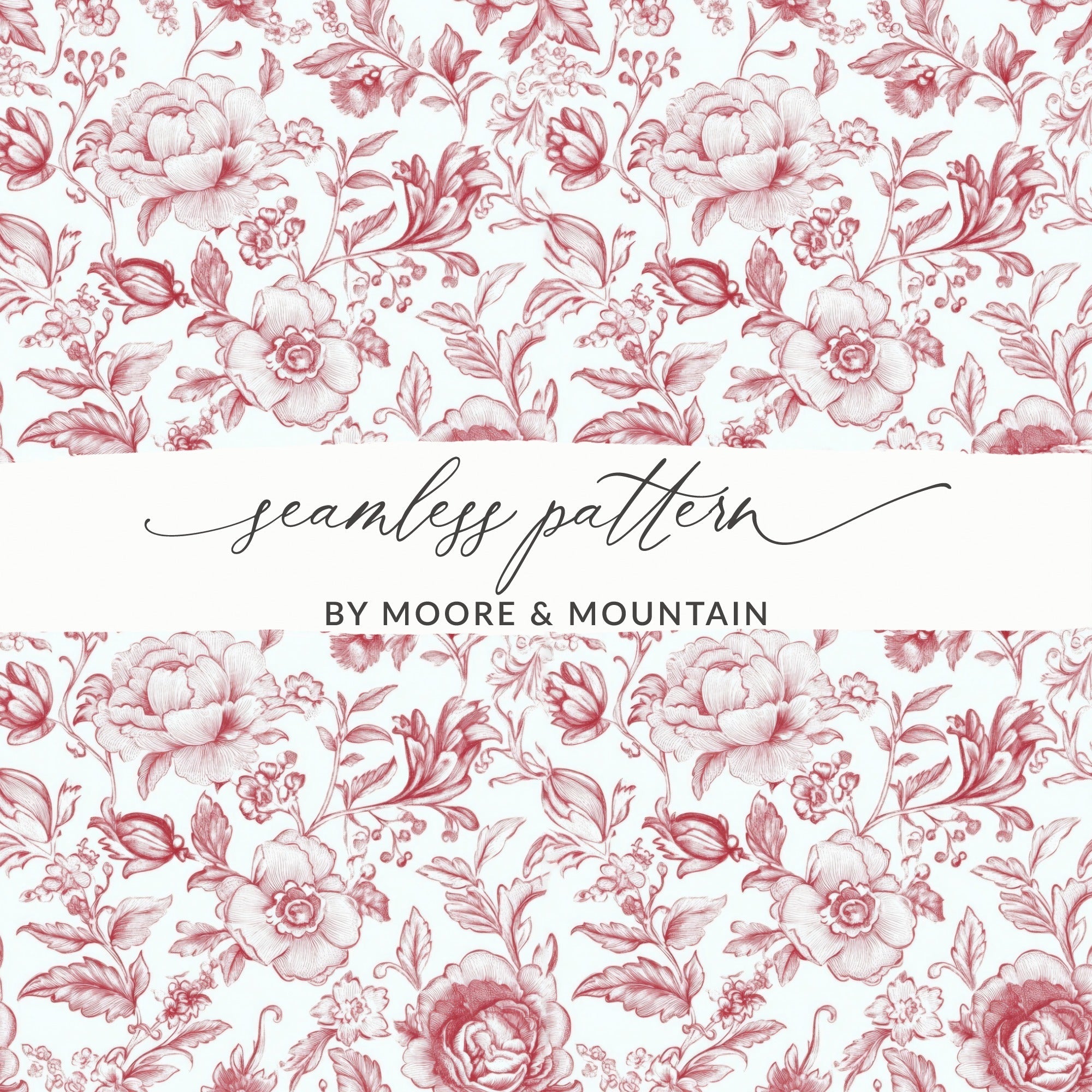 Red Floral Digital Paper, Vintage Flower Pattern, Seamless Rose Print, Antique Botanical Design, Scrapbooking Paper, Floral Background - Moore and Mountain