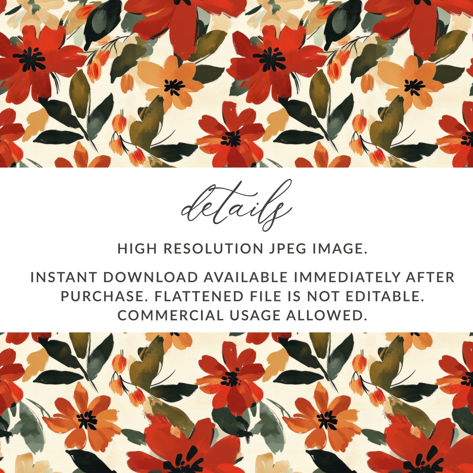 Red Floral Digital Paper, Watercolor Flower Pattern, Seamless Autumn Bloom Design, Fabric Design, Digital Download (120) - Moore and Mountain