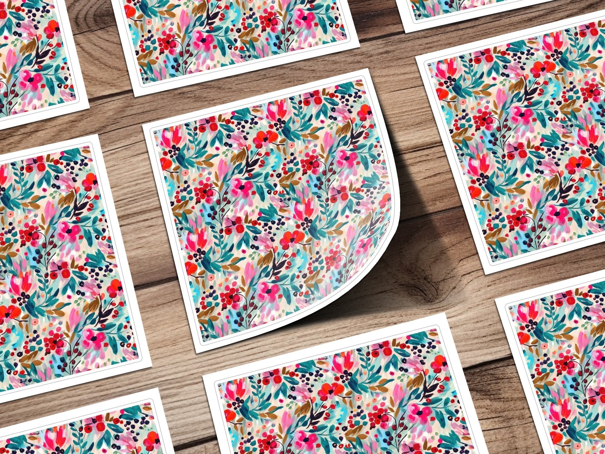 Red Floral Digital Print, Watercolor Floral, Spring Flowers, Colorful Pattern, Pink Red Teal Botanical, Seamless Pattern for Fabric, Design - Moore and Mountain