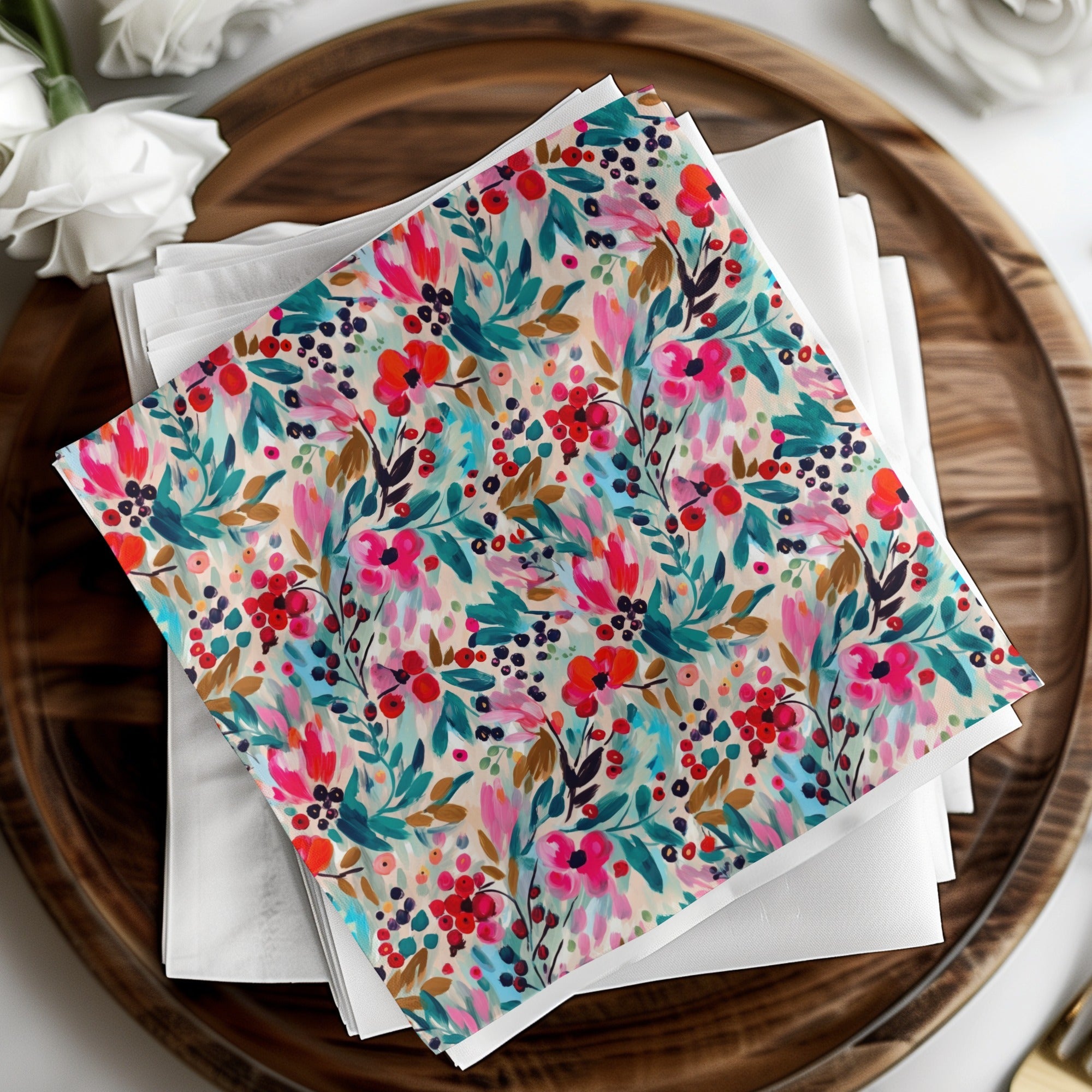Red Floral Digital Print, Watercolor Floral, Spring Flowers, Colorful Pattern, Pink Red Teal Botanical, Seamless Pattern for Fabric, Design - Moore and Mountain