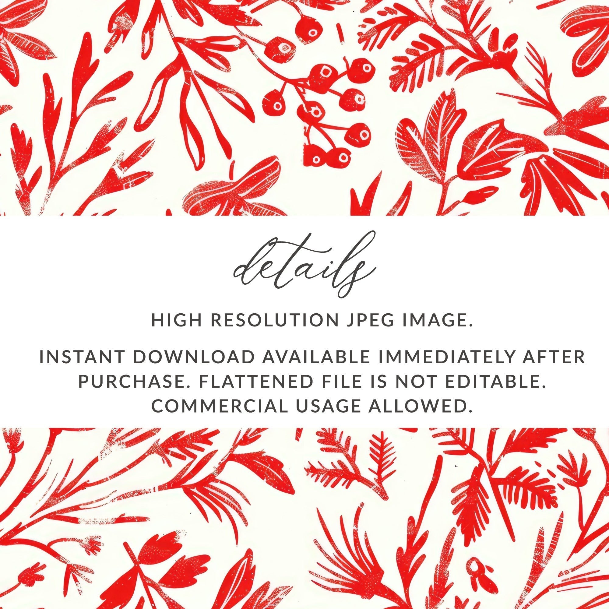 Red Floral Pattern Digital Paper, Seamless Flower Design, Scrapbooking Paper, Christmas Print, Festive Pattern, Digital Download - Moore and Mountain