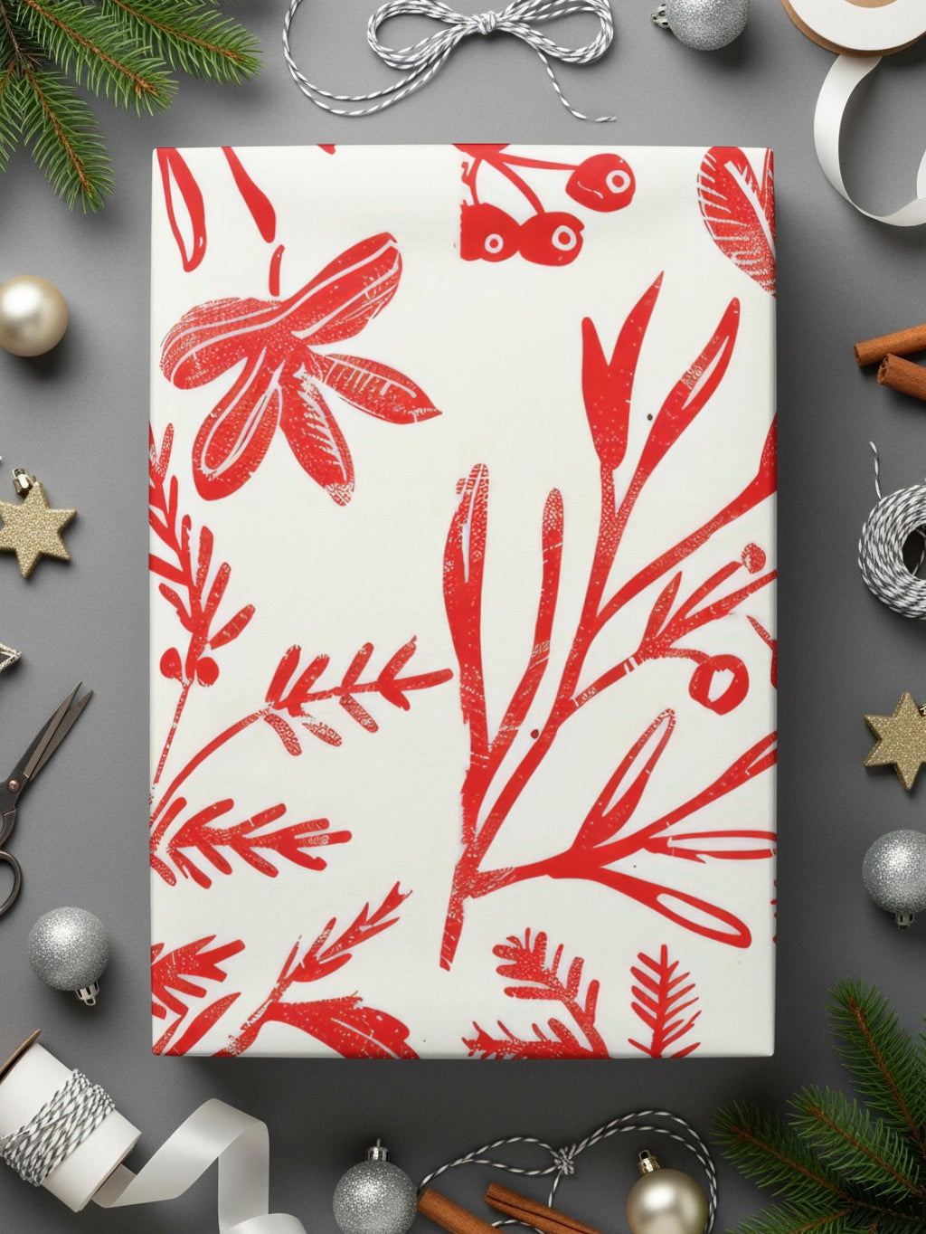 Red Floral Pattern Digital Paper, Seamless Flower Design, Scrapbooking Paper, Christmas Print, Festive Pattern, Digital Download - Moore and Mountain