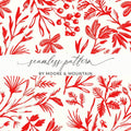 Red Floral Pattern Digital Paper, Seamless Flower Design, Scrapbooking Paper, Christmas Print, Festive Pattern, Digital Download - Moore and Mountain