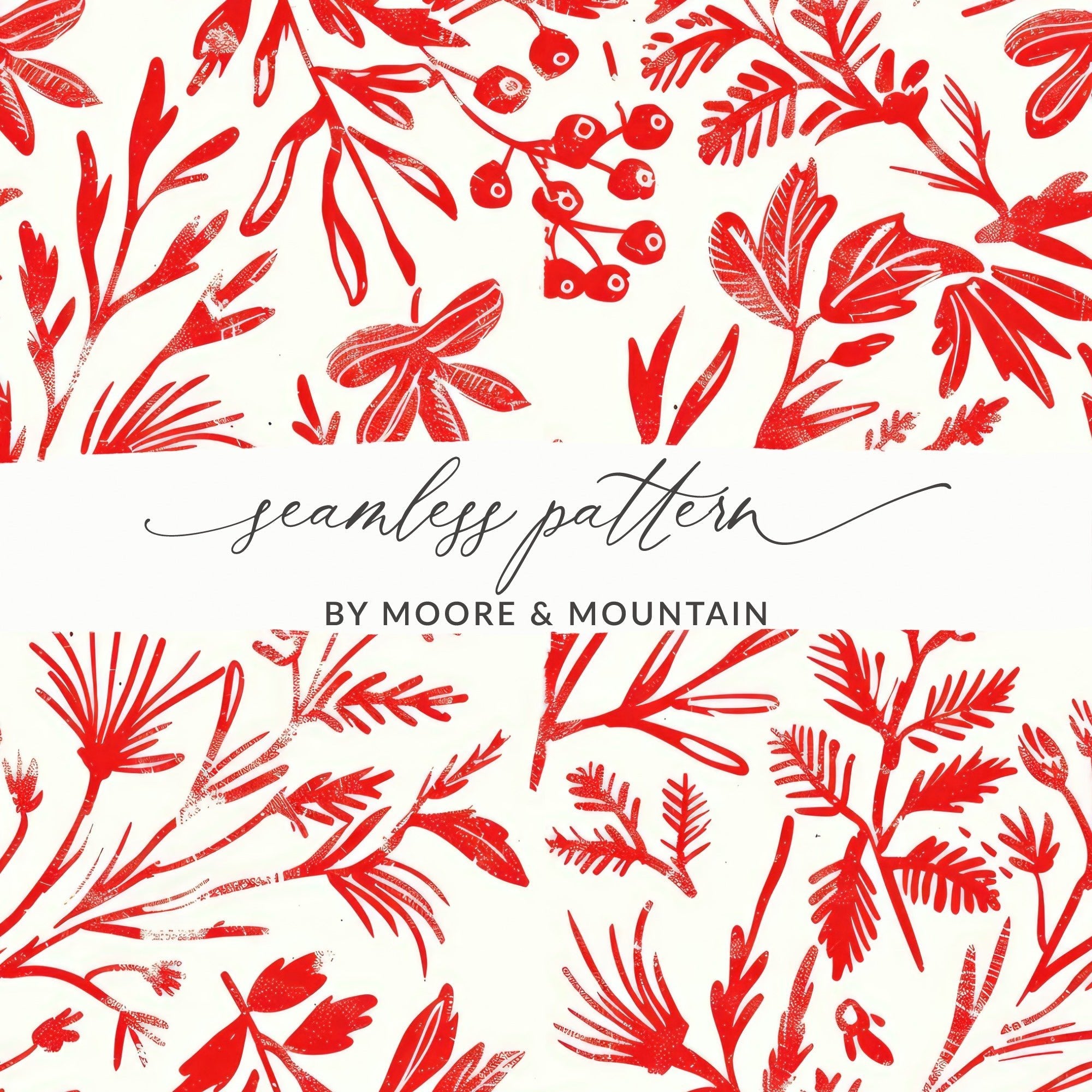 Red Floral Pattern Digital Paper, Seamless Flower Design, Scrapbooking Paper, Christmas Print, Festive Pattern, Digital Download - Moore and Mountain