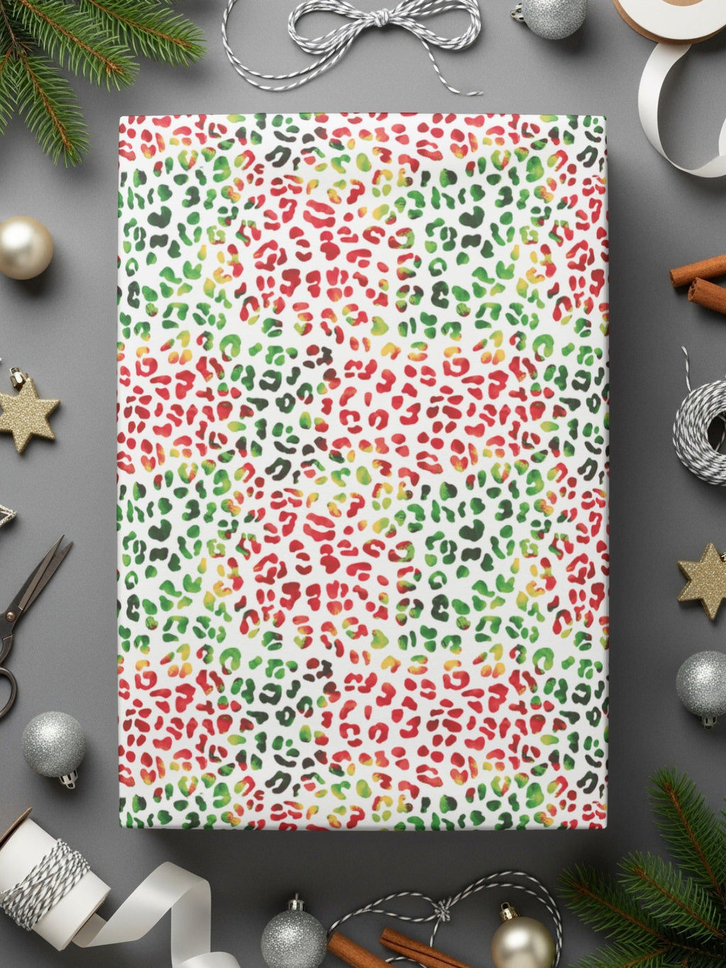 Red Green Leopard Spots Seamless Surface Pattern Design Digital Christmas Animal Print - Moore and Mountain