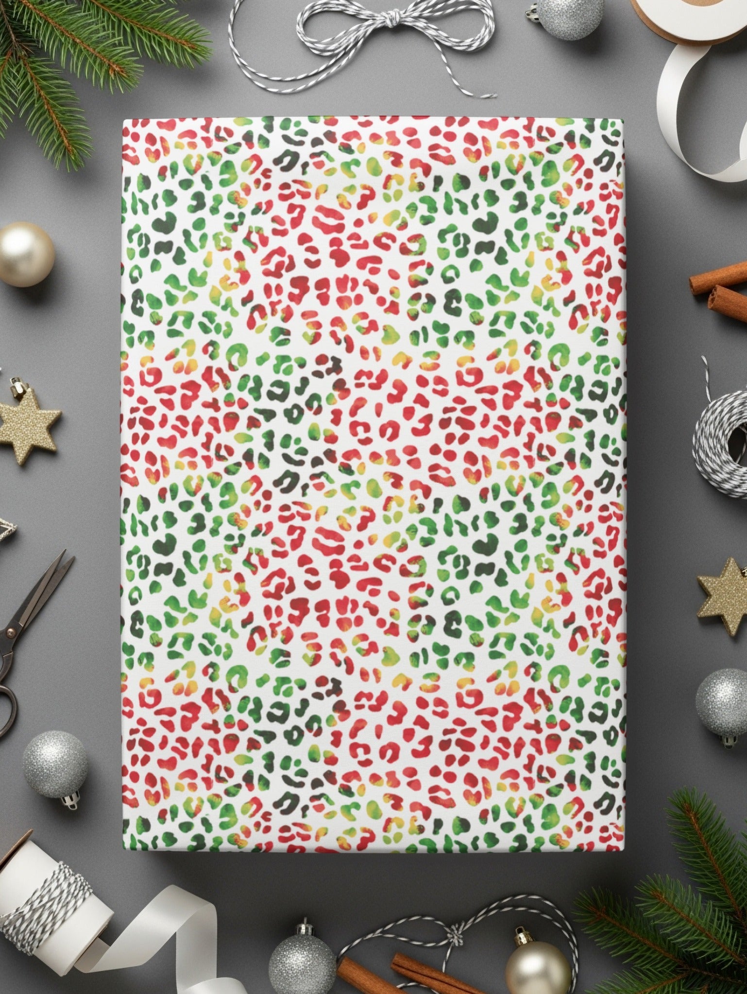 Red Green Leopard Spots Seamless Surface Pattern Design Digital Christmas Animal Print - Moore and Mountain