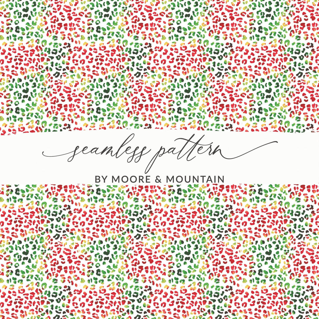 Red Green Leopard Spots Seamless Surface Pattern Design Digital Christmas Animal Print - Moore and Mountain