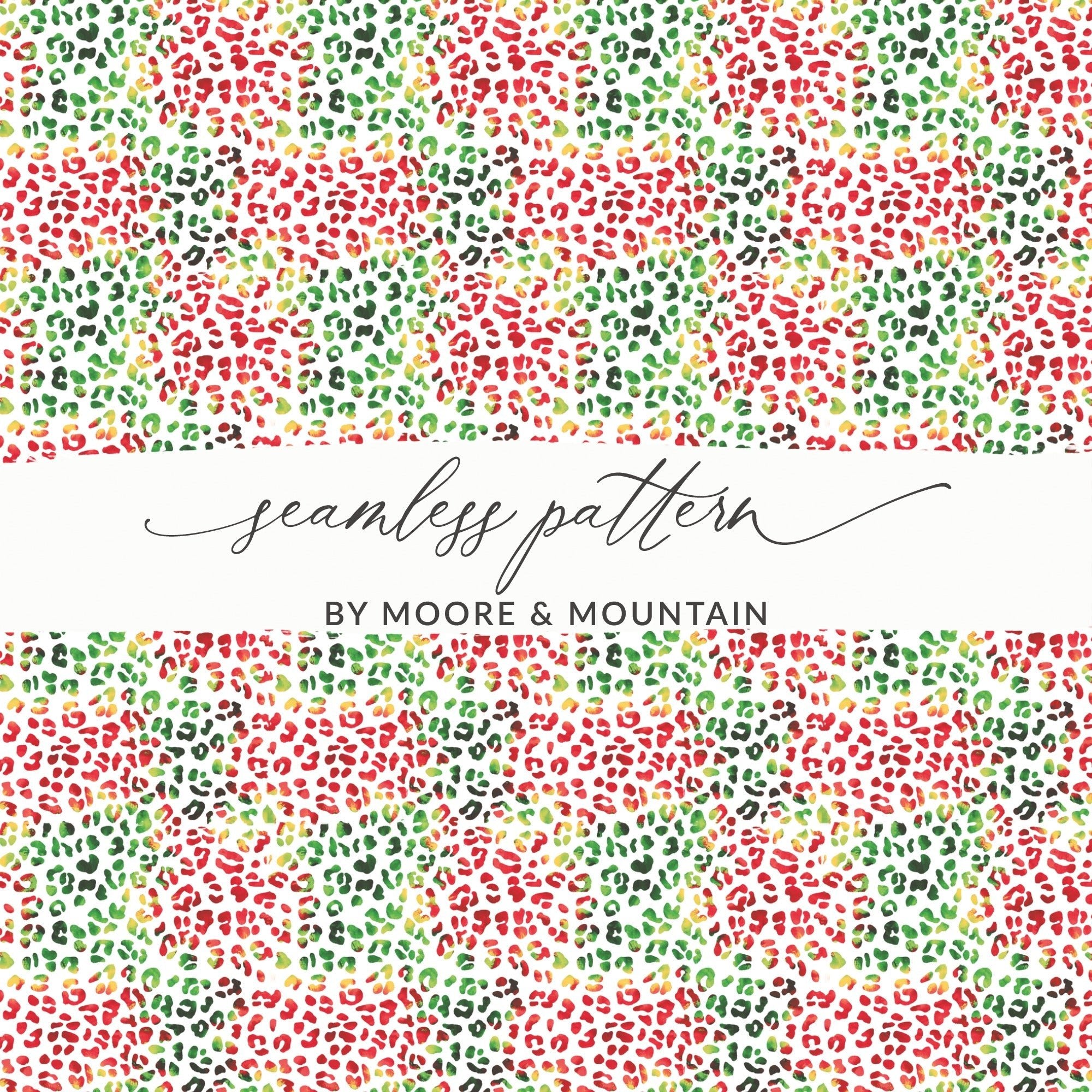 Red Green Leopard Spots Seamless Surface Pattern Design Digital Christmas Animal Print - Moore and Mountain