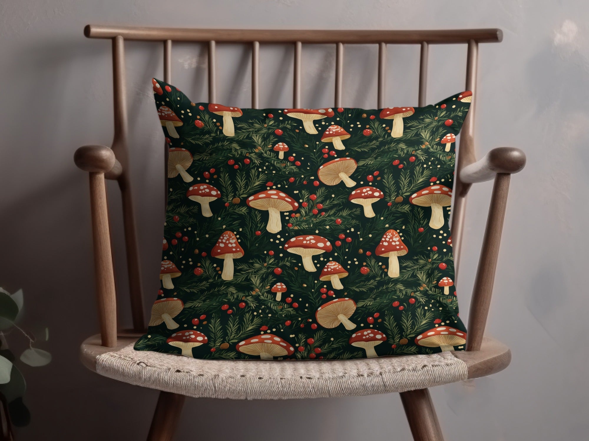 Red Mushroom & Berries With Branches Digital Pattern Printable Art - Moore and Mountain