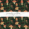 Red Mushroom & Berries With Branches Digital Pattern Printable Art - Moore and Mountain