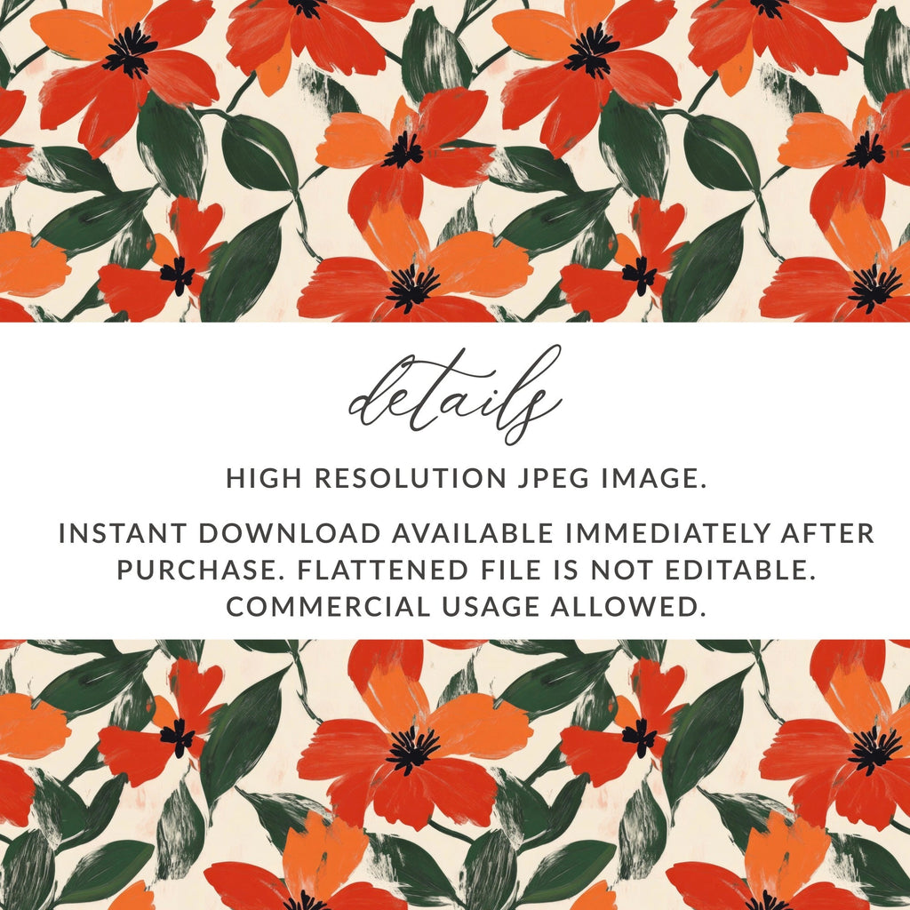 Red Orange Floral Digital Paper, Watercolor Flower Pattern, Seamless Texture, Printable Background, Scrapbook Paper, Fabric Design - Moore and Mountain
