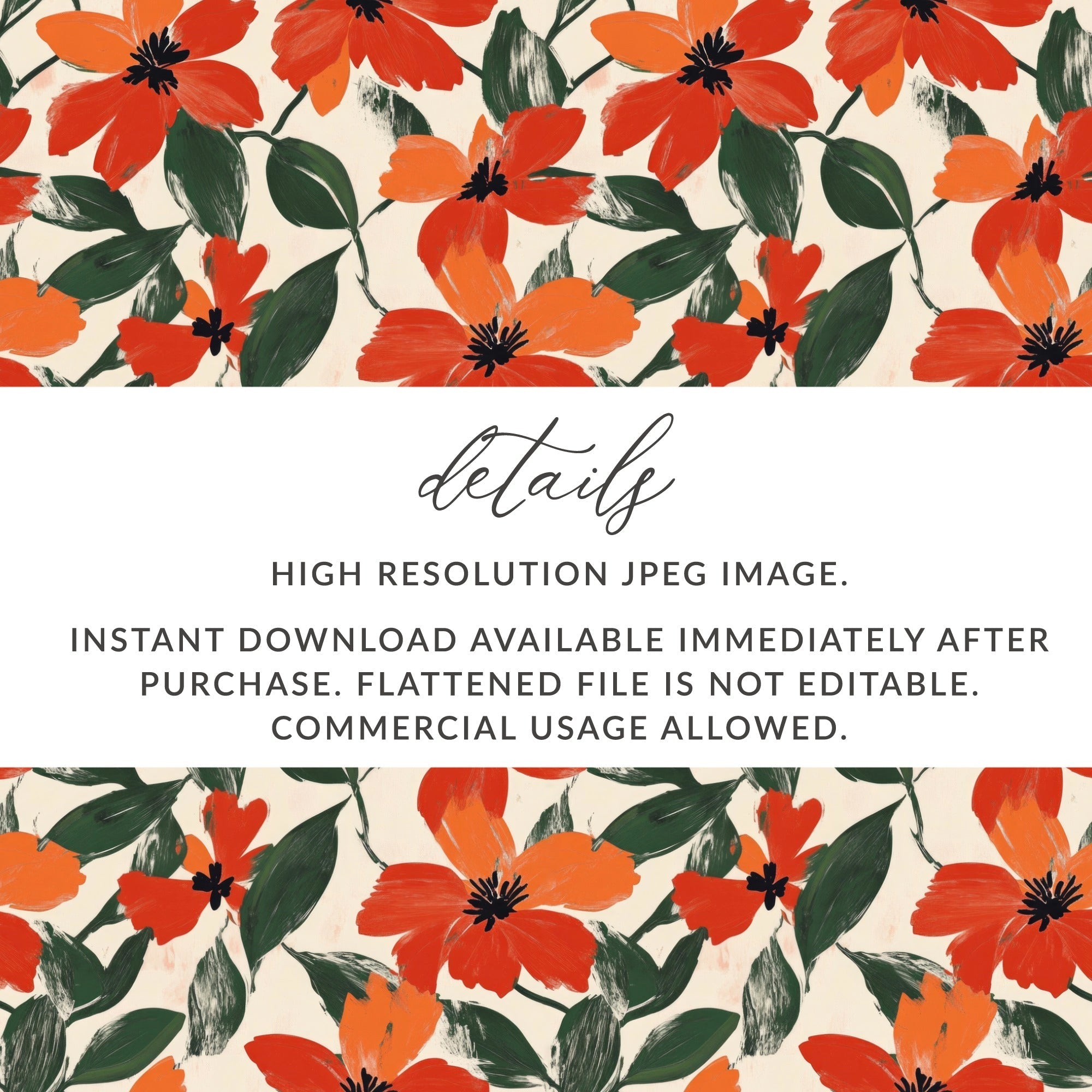 Red Orange Floral Digital Paper, Watercolor Flower Pattern, Seamless Texture, Printable Background, Scrapbook Paper, Fabric Design - Moore and Mountain