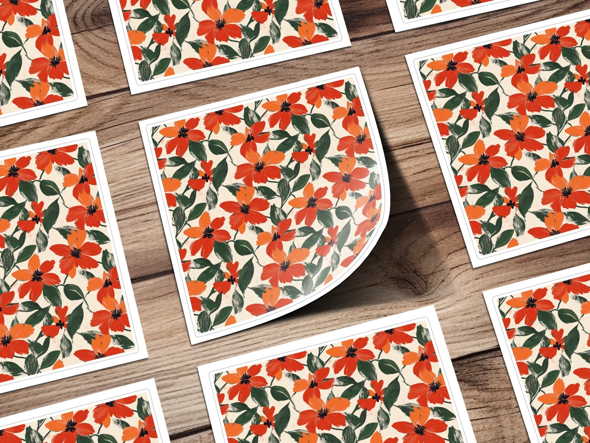 Red Orange Floral Digital Paper, Watercolor Flower Pattern, Seamless Texture, Printable Background, Scrapbook Paper, Fabric Design - Moore and Mountain