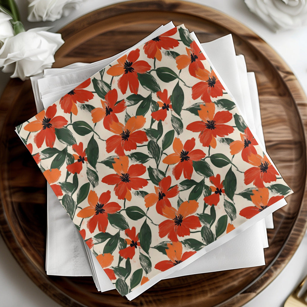 Red Orange Floral Digital Paper, Watercolor Flower Pattern, Seamless Texture, Printable Background, Scrapbook Paper, Fabric Design - Moore and Mountain