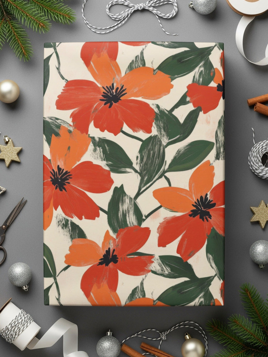 Red Orange Floral Digital Paper, Watercolor Flower Pattern, Seamless Texture, Printable Background, Scrapbook Paper, Fabric Design - Moore and Mountain