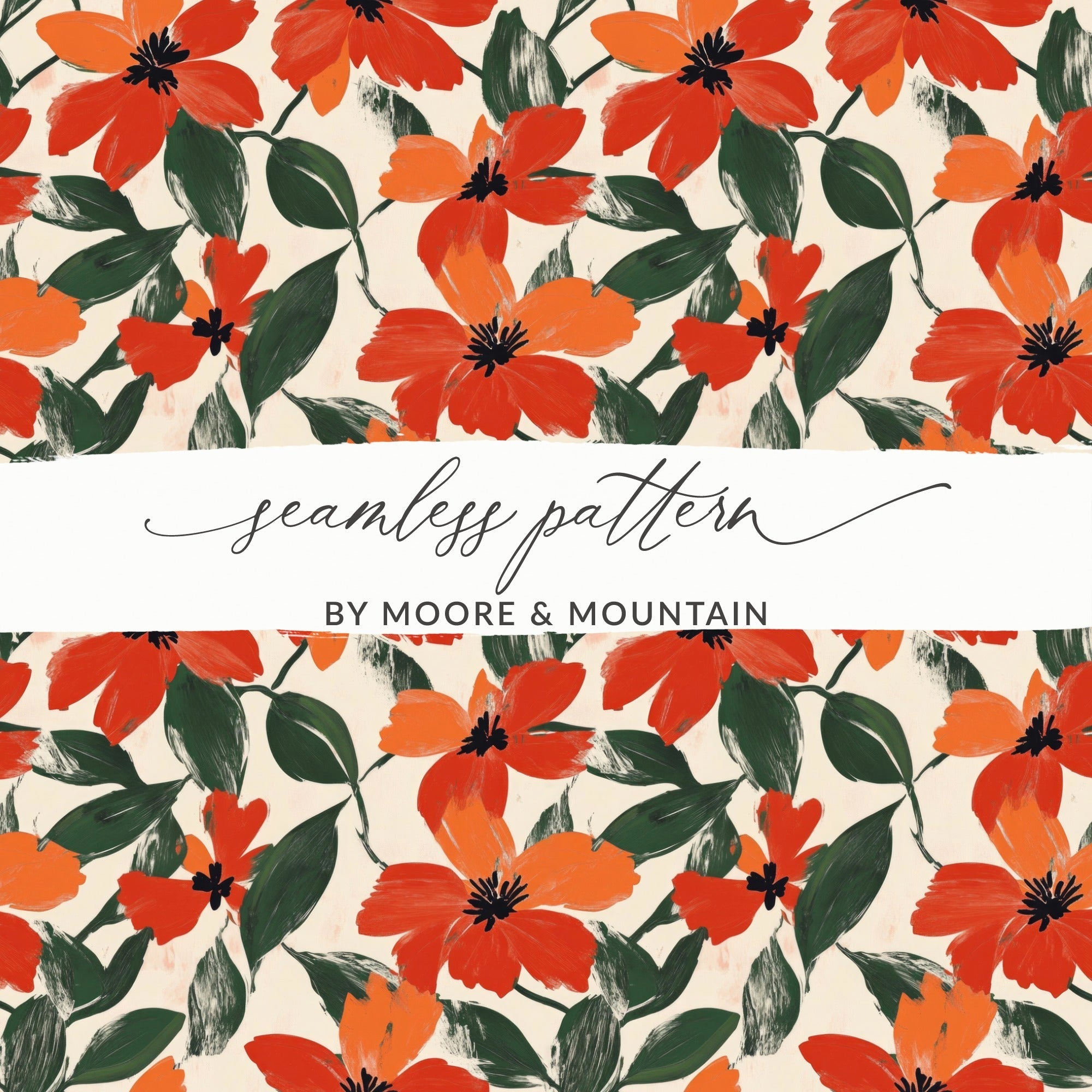 Red Orange Floral Digital Paper, Watercolor Flower Pattern, Seamless Texture, Printable Background, Scrapbook Paper, Fabric Design - Moore and Mountain