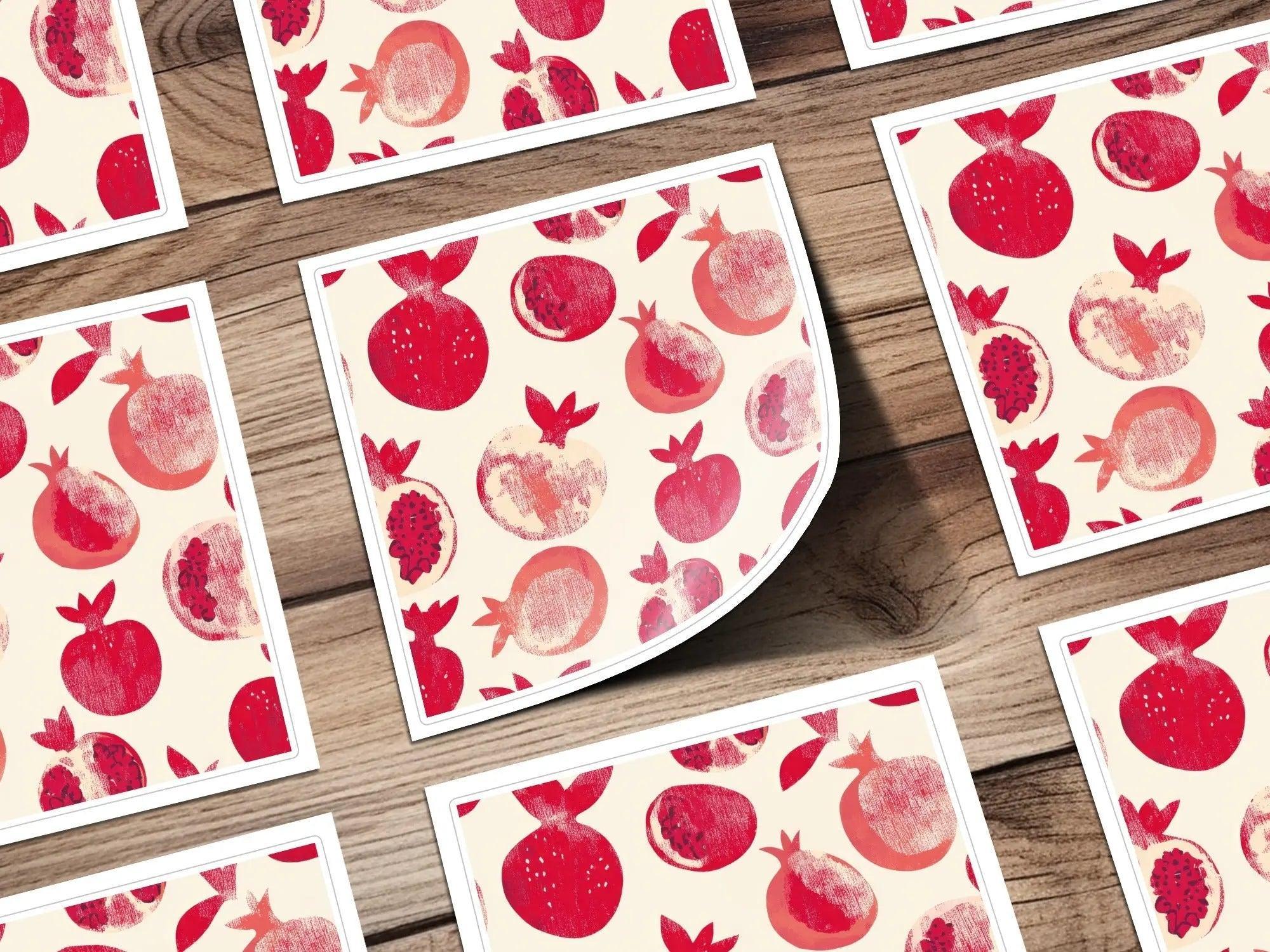 Red Pomegranate Pattern Digital Paper, Seamless Fruit Design, Printable Pomegranate Pattern, Commercial Use, Digital Scrapbook Paper - Moore and Mountain