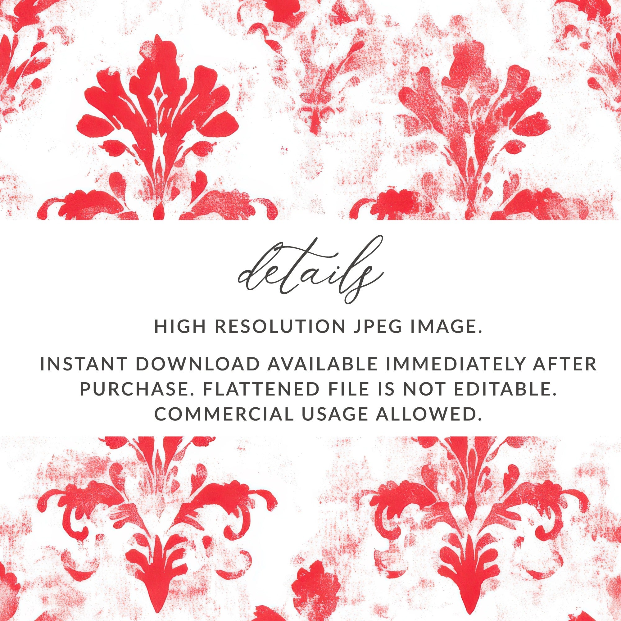 Red Seamless Damask Pattern Christmas Watercolor Digital - Moore and Mountain