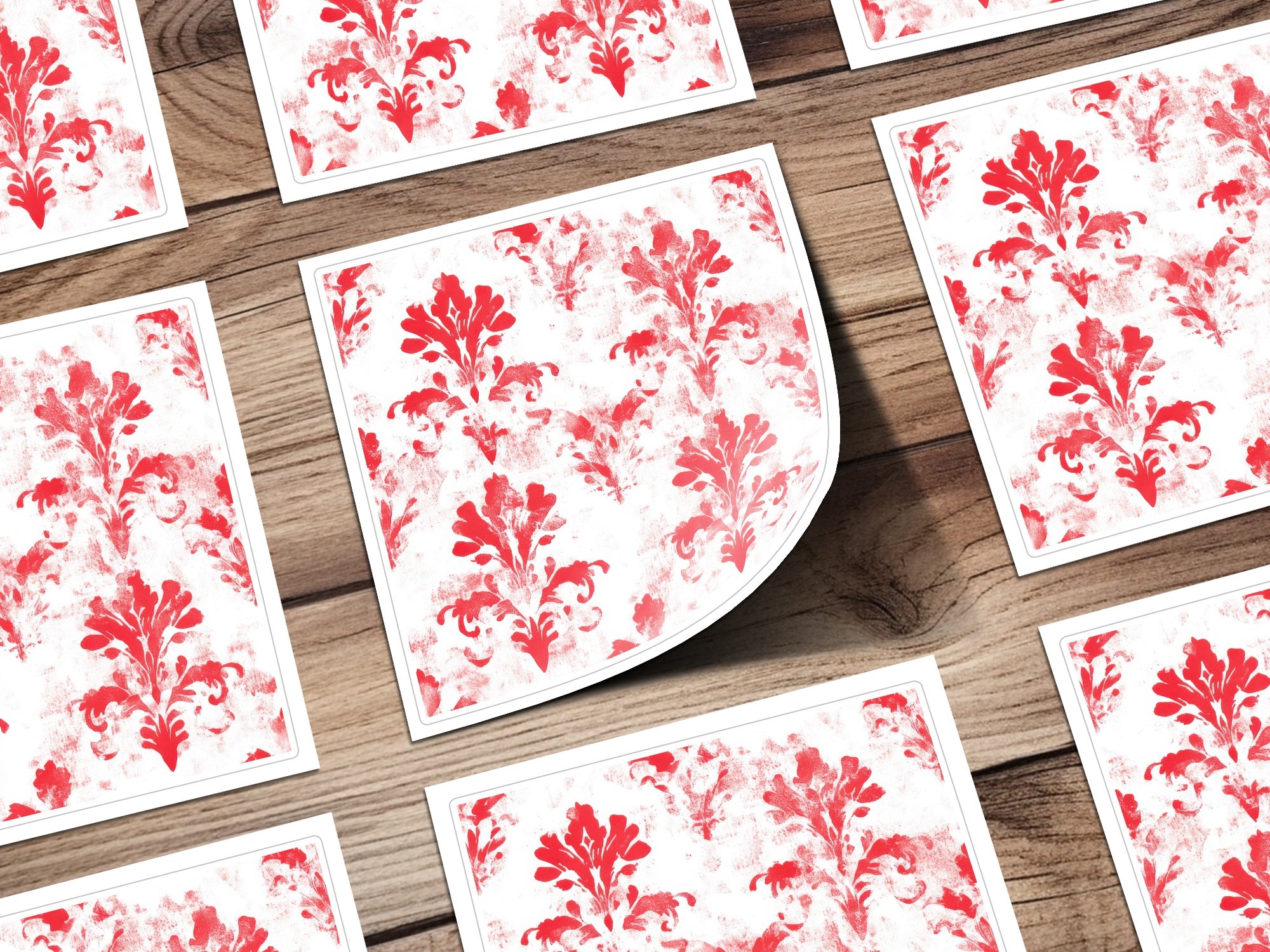 Red Seamless Damask Pattern Christmas Watercolor Digital - Moore and Mountain