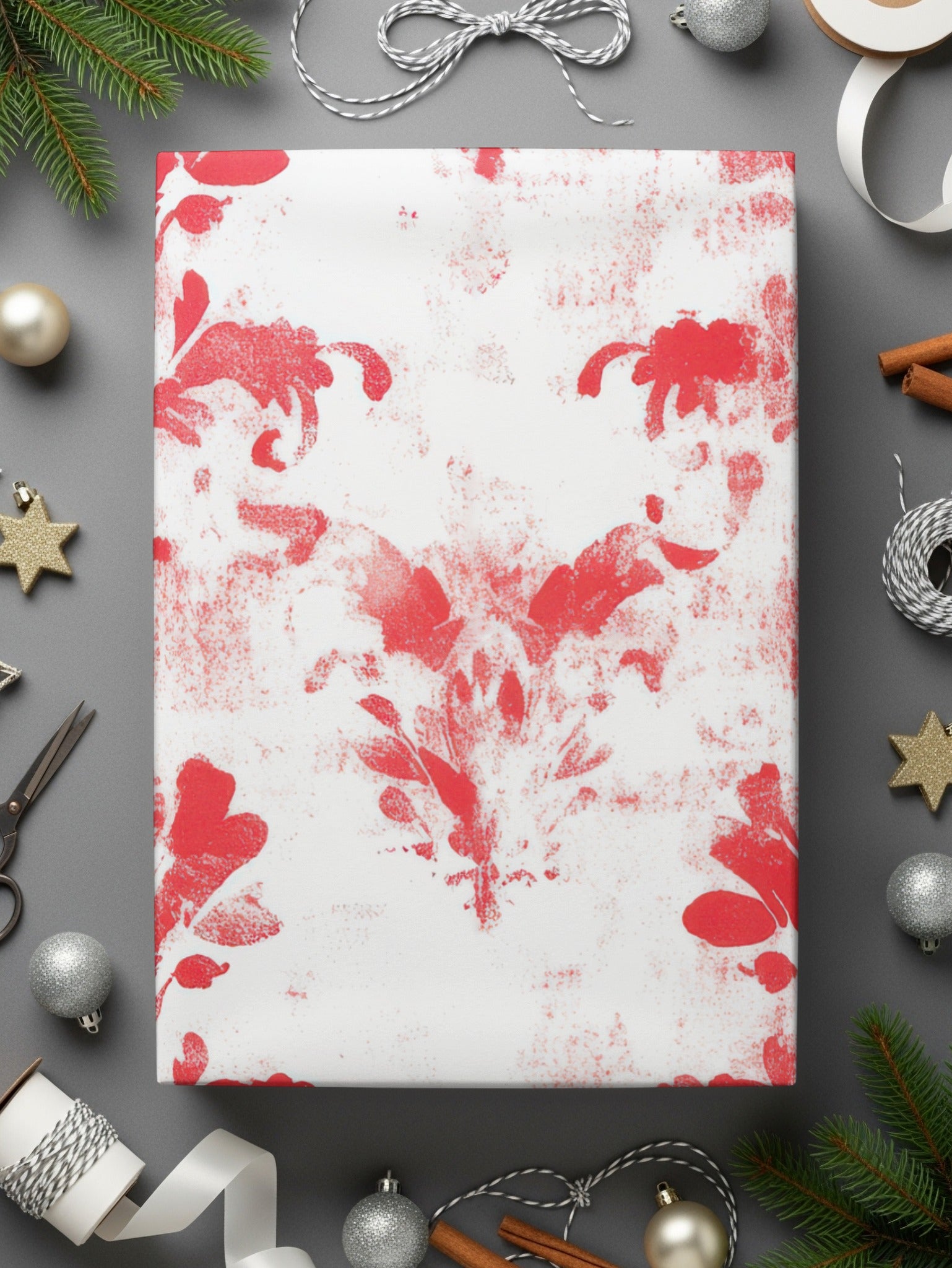 Red Seamless Damask Pattern Christmas Watercolor Digital - Moore and Mountain