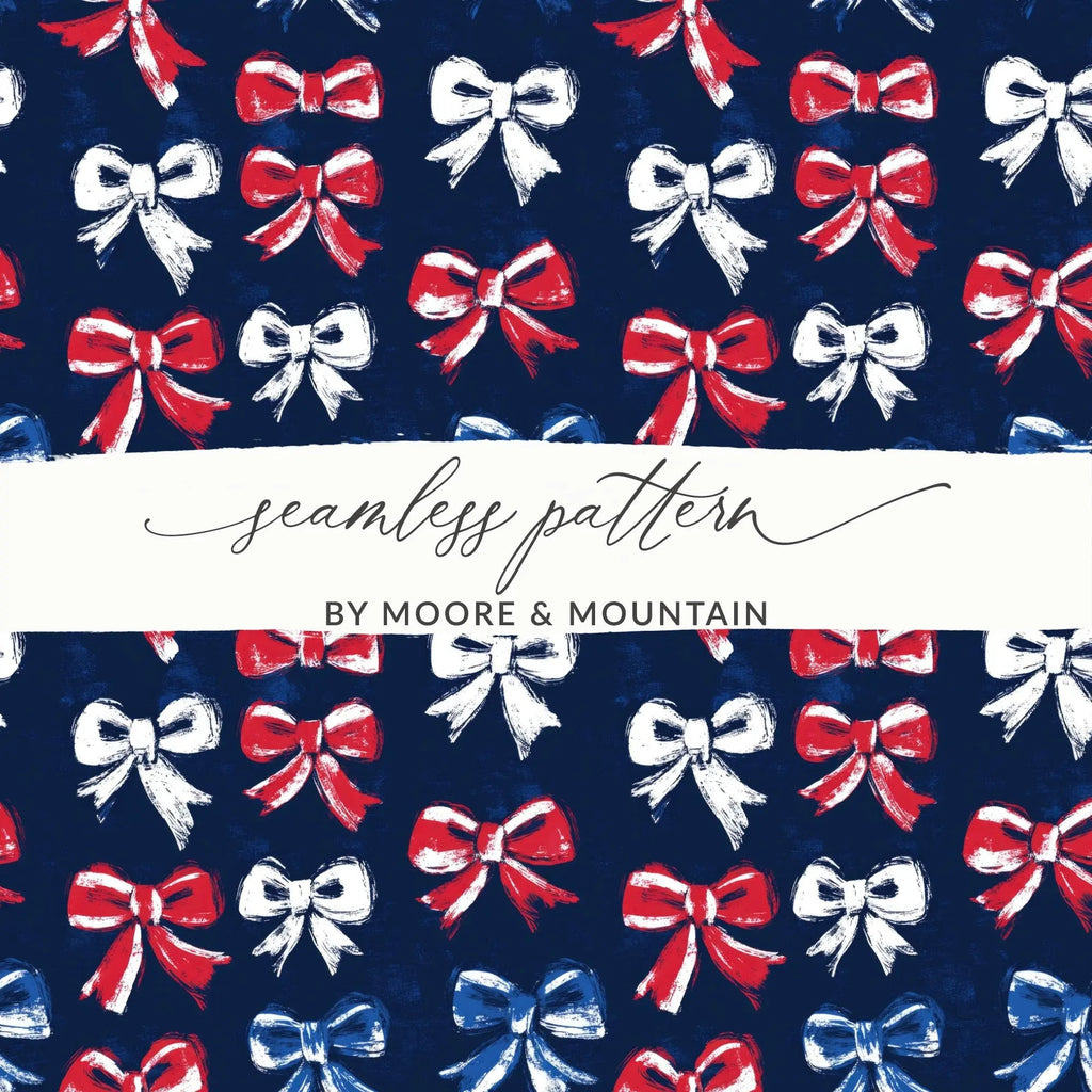 Red White Blue Bows, Seamless Digital Paper, Patriotic Pattern, Brush Stroke, 4th of July Digital, Digital Fabric, Holiday Digital - Moore and Mountain