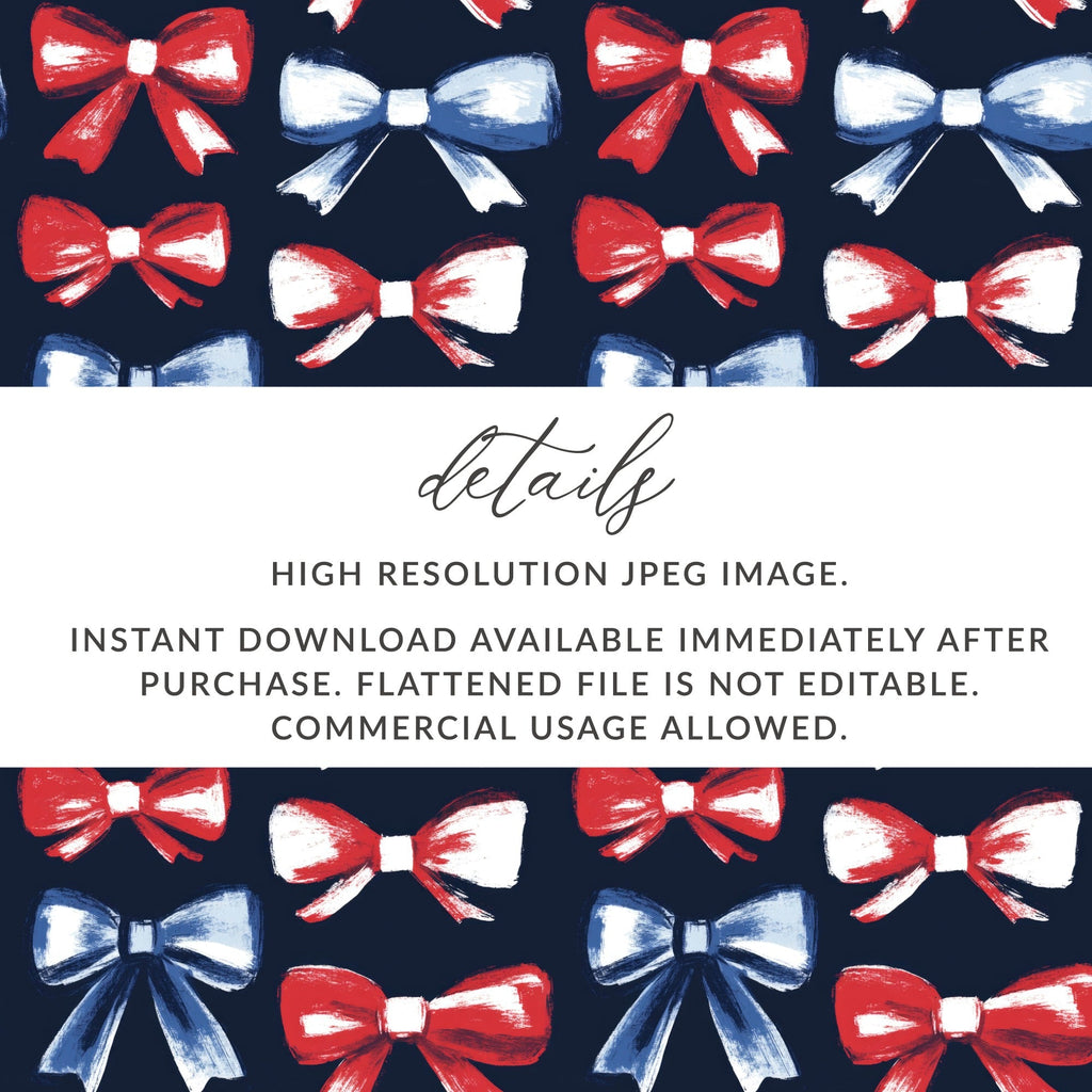 Red White Blue Bows, Seamless Pattern Digital Paper, Patriotic Fabric Design, Fourth of July Background, Scrapbooking, Party Decor - Moore and Mountain