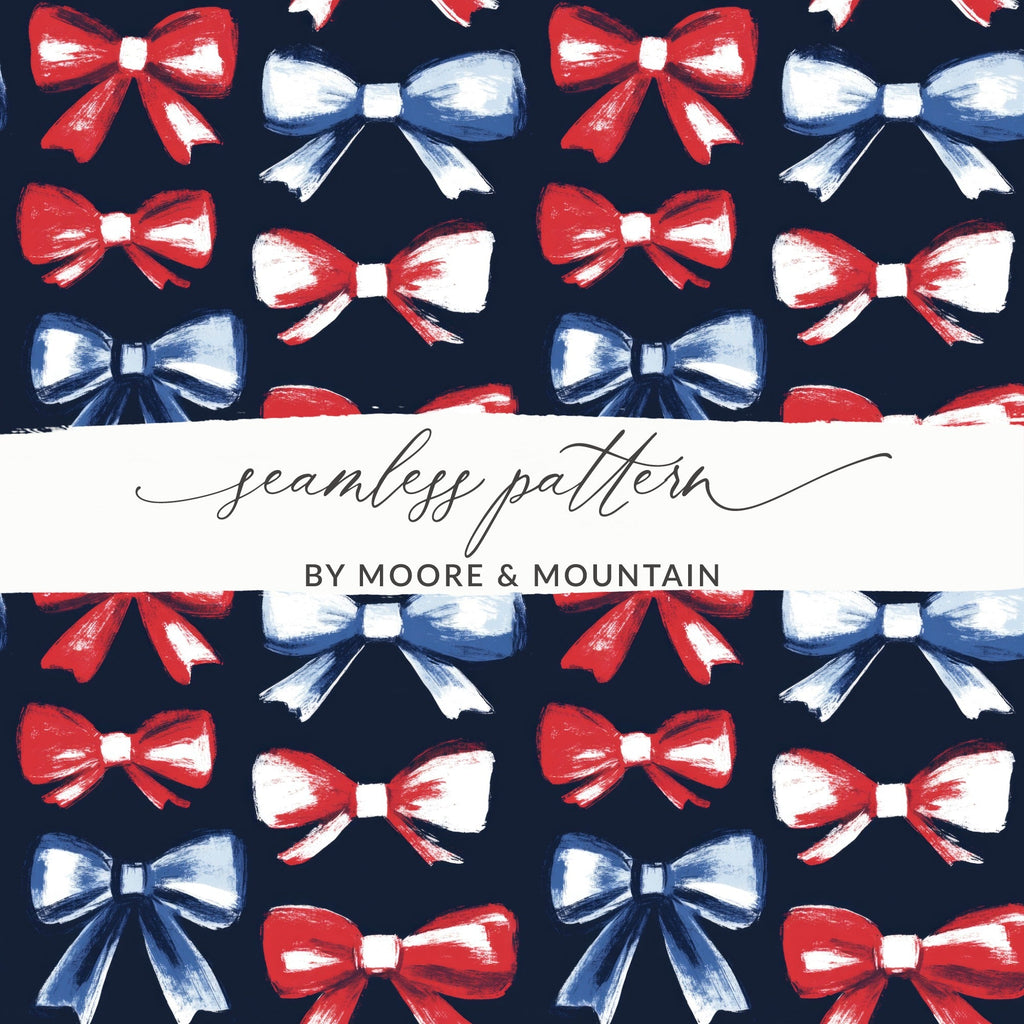 Red White Blue Bows, Seamless Pattern Digital Paper, Patriotic Fabric Design, Fourth of July Background, Scrapbooking, Party Decor - Moore and Mountain