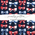 Red White Blue Bows, Seamless Pattern Digital Paper, Patriotic Fabric Design, Fourth of July Background, Scrapbooking, Party Decor - Moore and Mountain