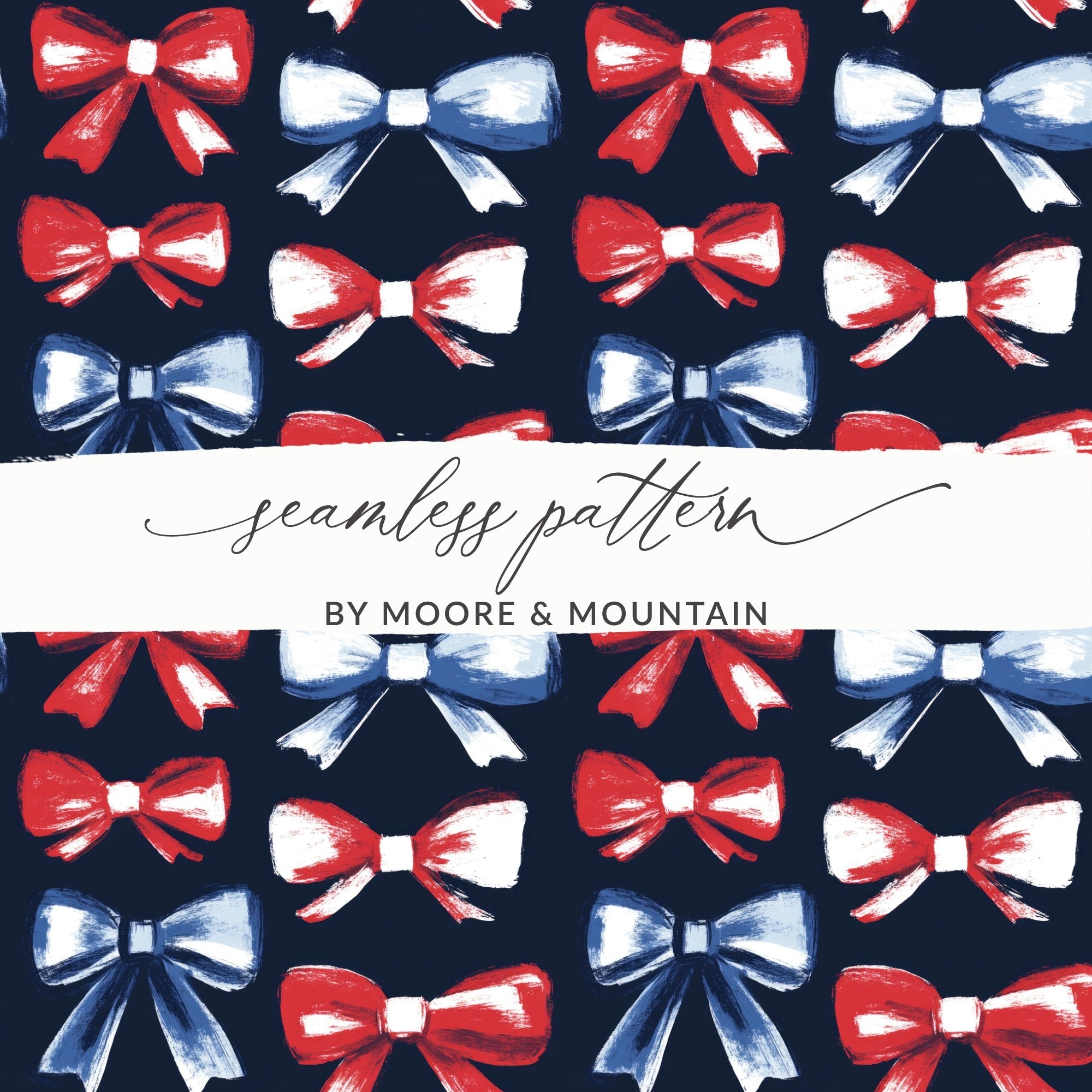 Red White Blue Bows, Seamless Pattern Digital Paper, Patriotic Fabric Design, Fourth of July Background, Scrapbooking, Party Decor - Moore and Mountain