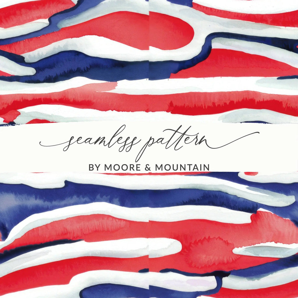 Red White Blue Digital Paper, Patriotic Seamless Pattern, Watercolor Abstract Fabric Design, 4th July Background, Scrapbook Digital - Moore and Mountain