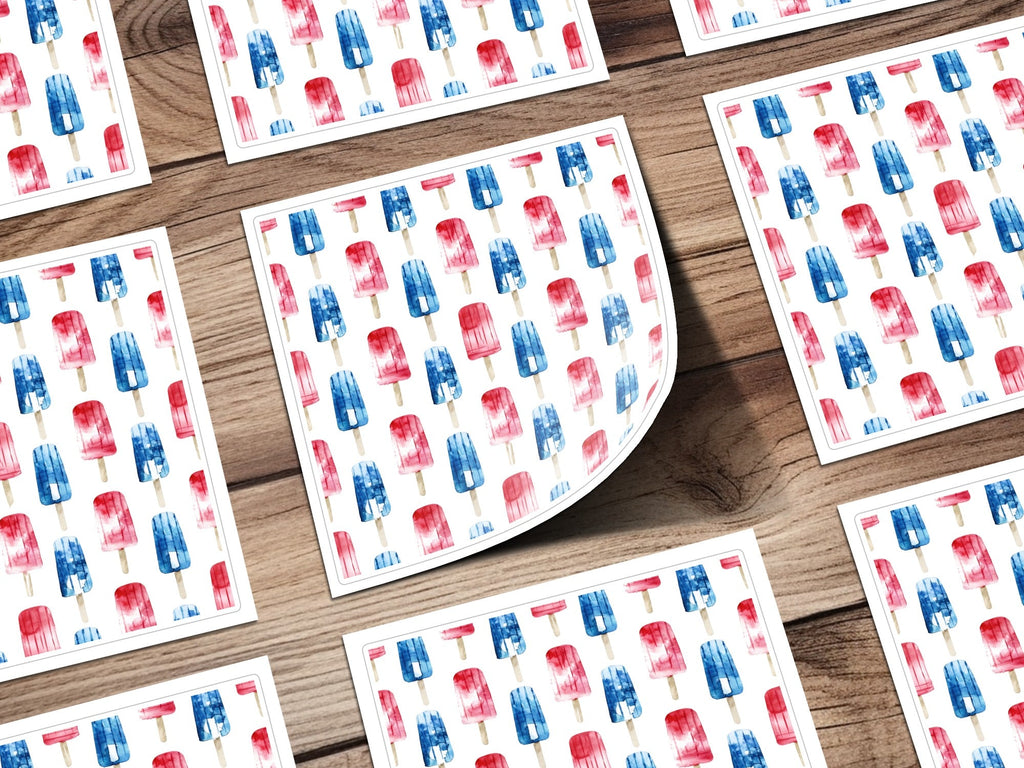 Red White Blue Digital Paper, Watercolor Popsicle Pattern, Summer Seamless Pattern, 4th of July Digital Paper, Patriotic Design - Moore and Mountain