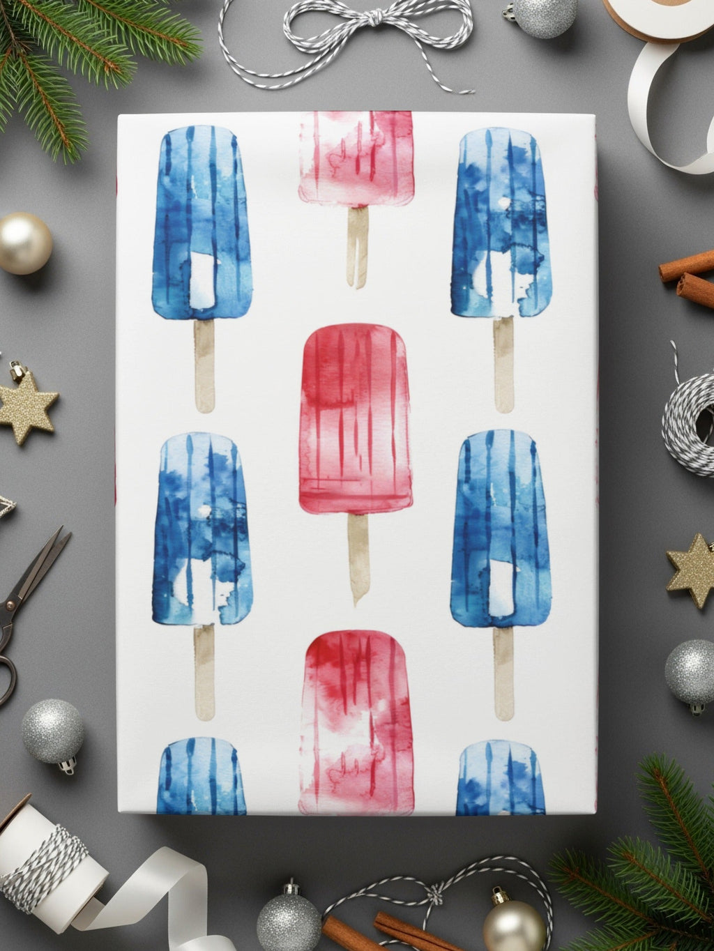 Red White Blue Digital Paper, Watercolor Popsicle Pattern, Summer Seamless Pattern, 4th of July Digital Paper, Patriotic Design - Moore and Mountain