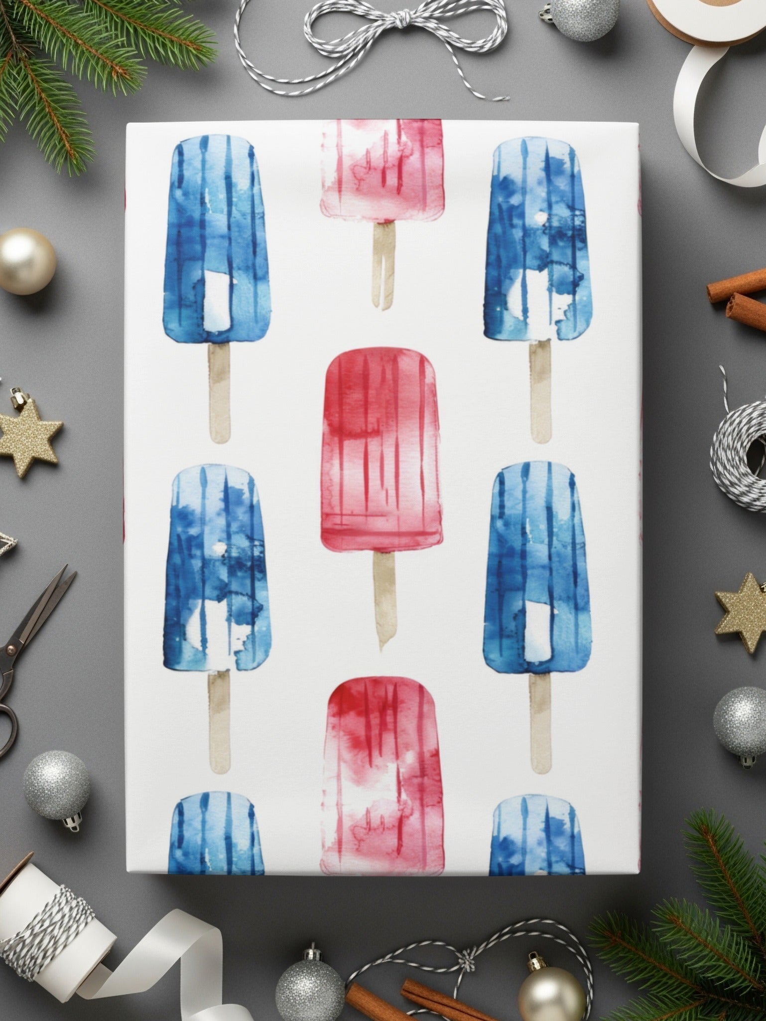 Red White Blue Digital Paper, Watercolor Popsicle Pattern, Summer Seamless Pattern, 4th of July Digital Paper, Patriotic Design - Moore and Mountain