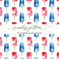 Red White Blue Digital Paper, Watercolor Popsicle Pattern, Summer Seamless Pattern, 4th of July Digital Paper, Patriotic Design - Moore and Mountain